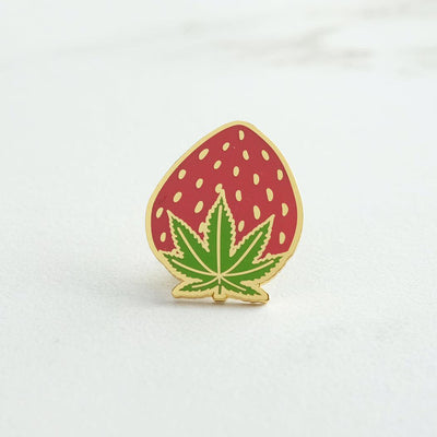 Cannabis Leaf Strawberry Enamel Pin - Sleepy Mountain