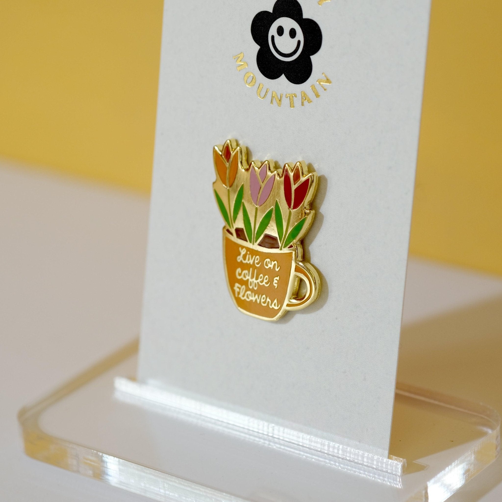 Coffee & Flowers Enamel Pin - Sleepy Mountain