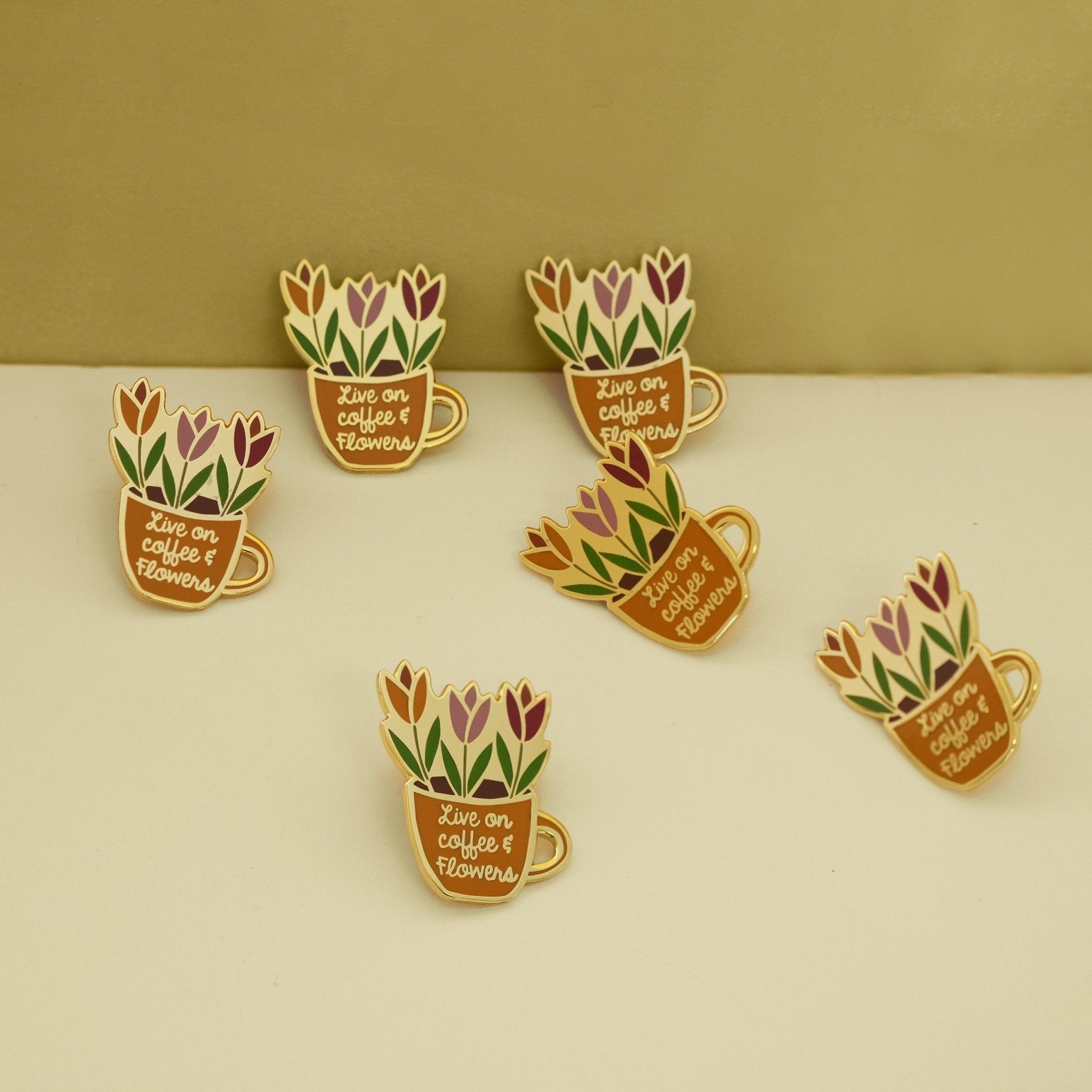 Coffee & Flowers Enamel Pin - Sleepy Mountain