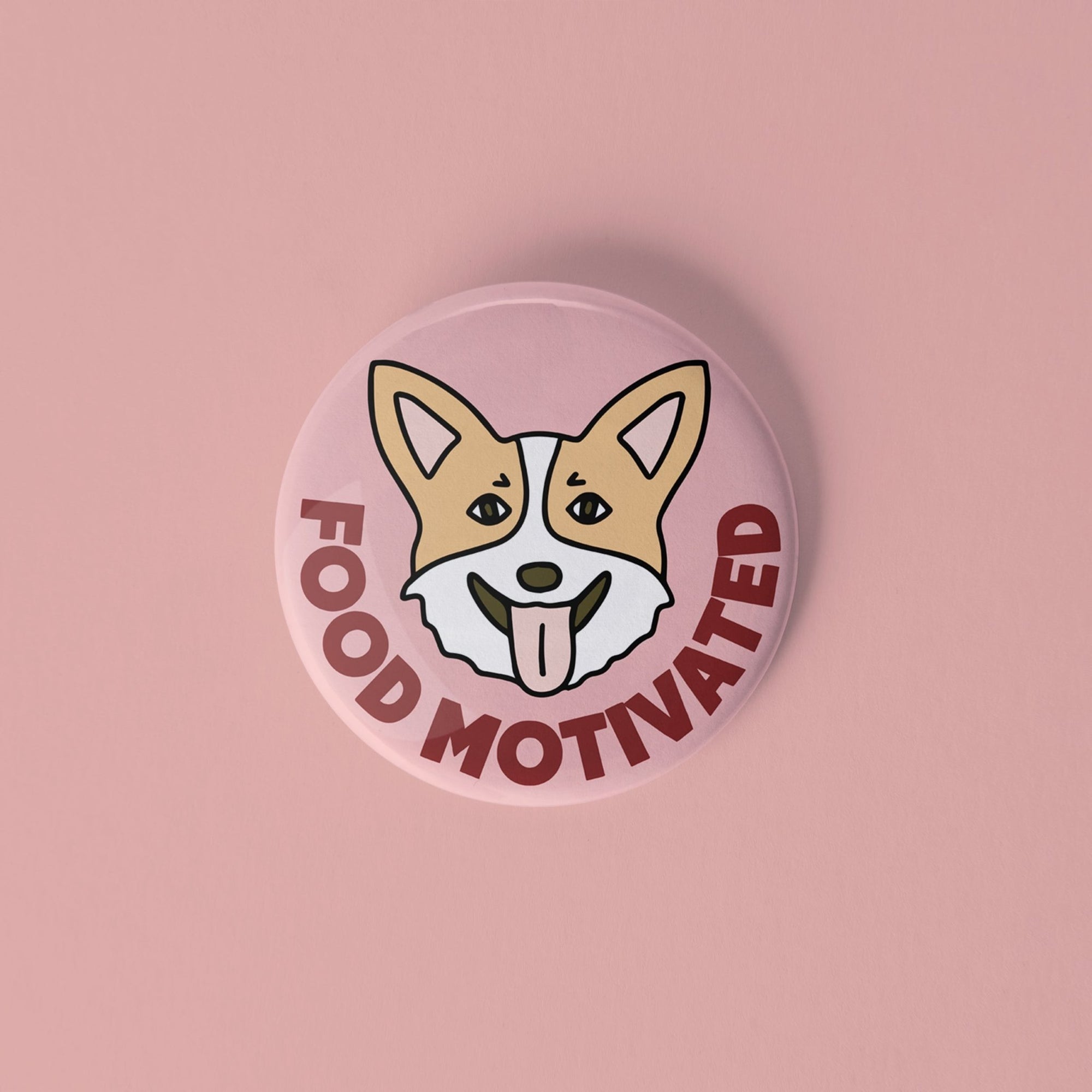 Corgi Food Motivated pinback button - Sleepy Mountain
