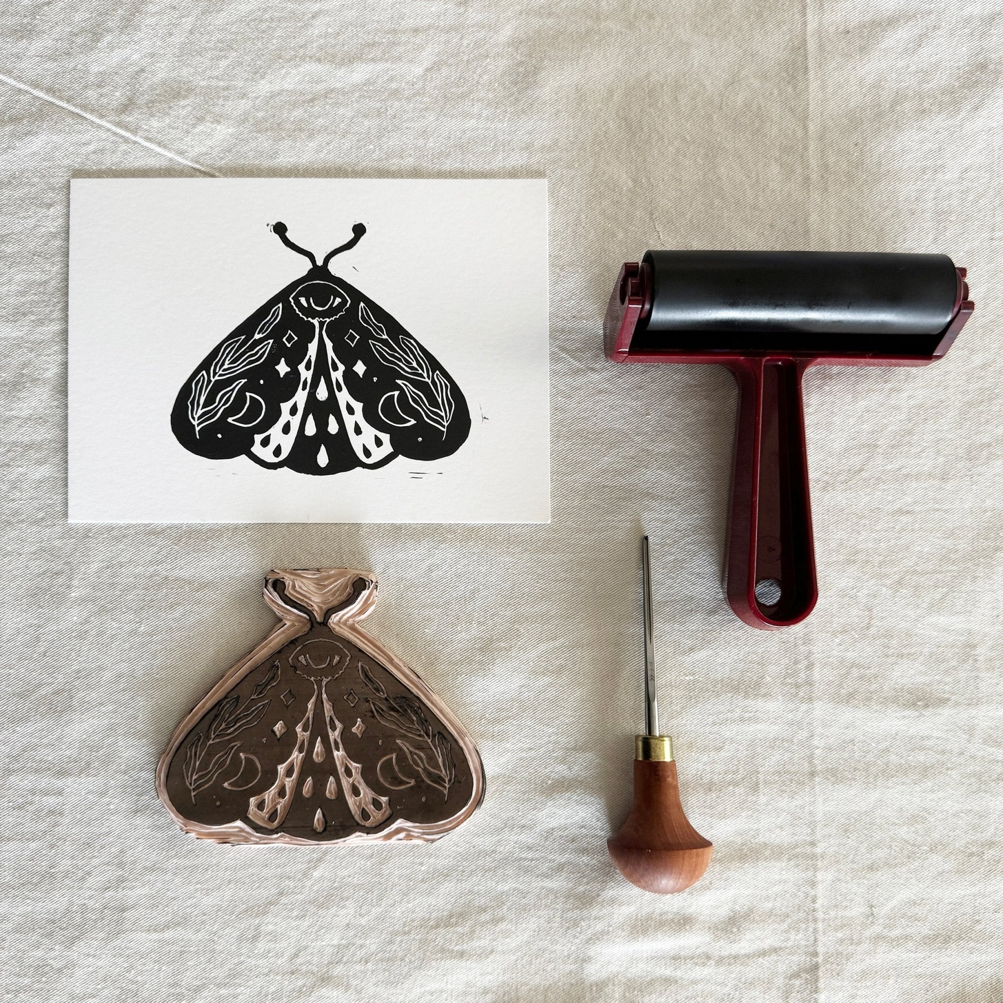 Crying Moth Linocut 5x7 Print - Sleepy Mountain