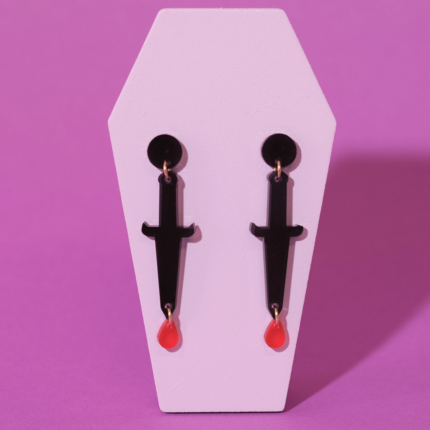 Dagger earrings with drop of blood - Sleepy Mountain