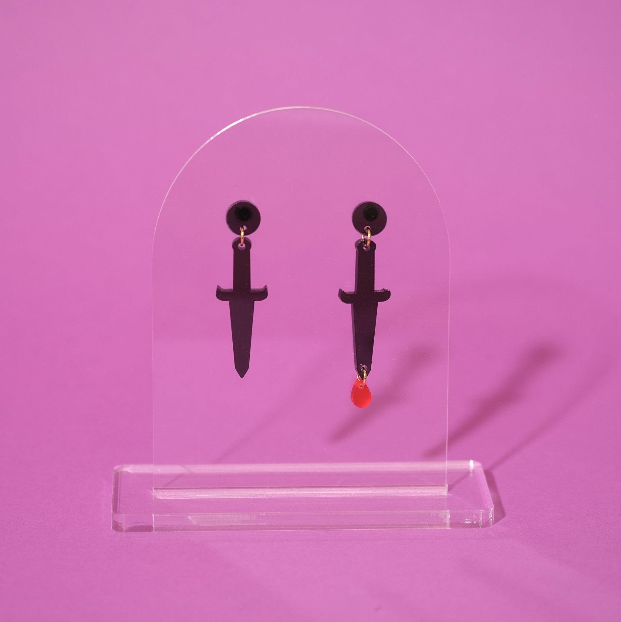 Dagger earrings with drop of blood - Sleepy Mountain