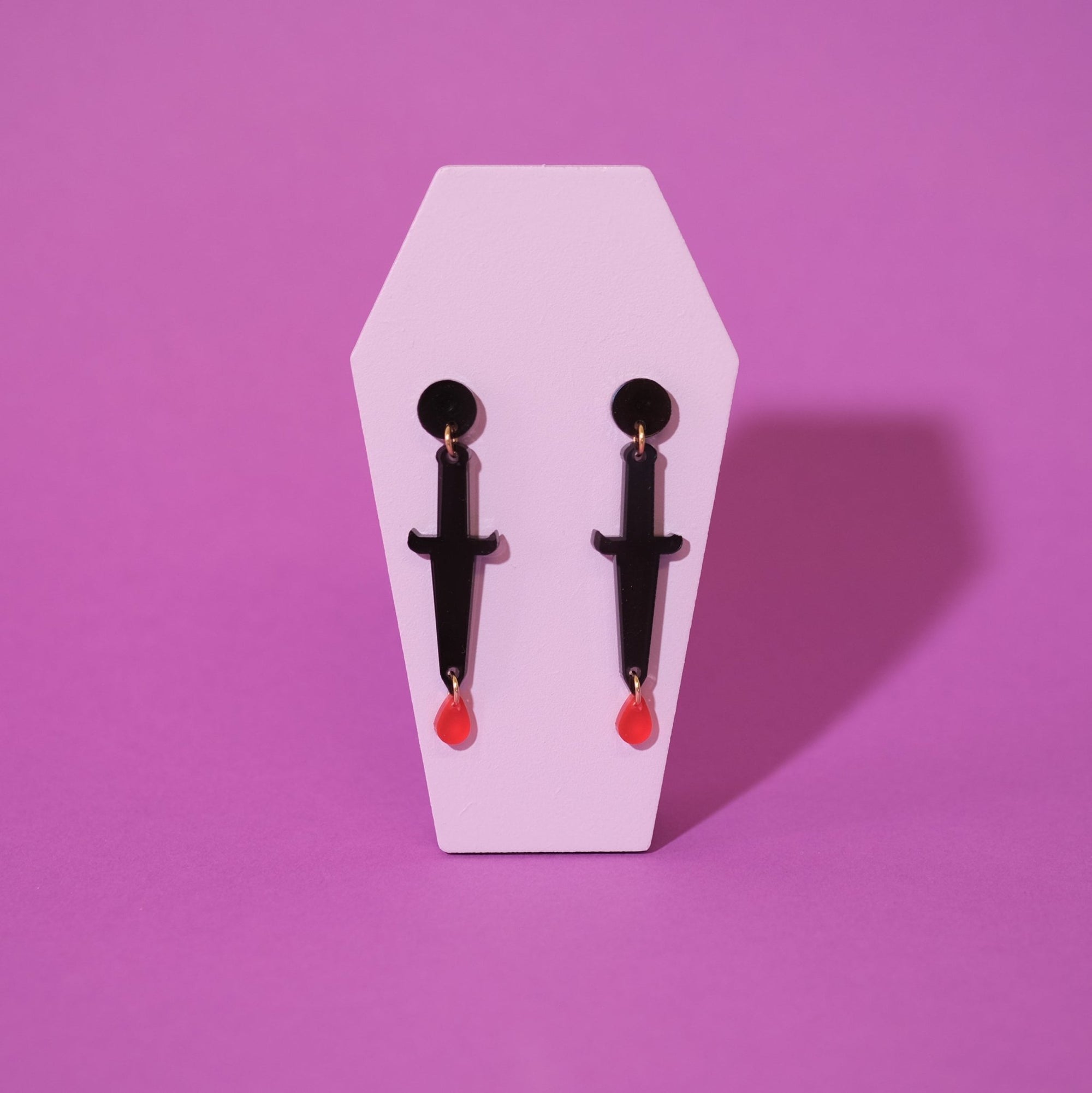 Dagger earrings with drop of blood - Sleepy Mountain
