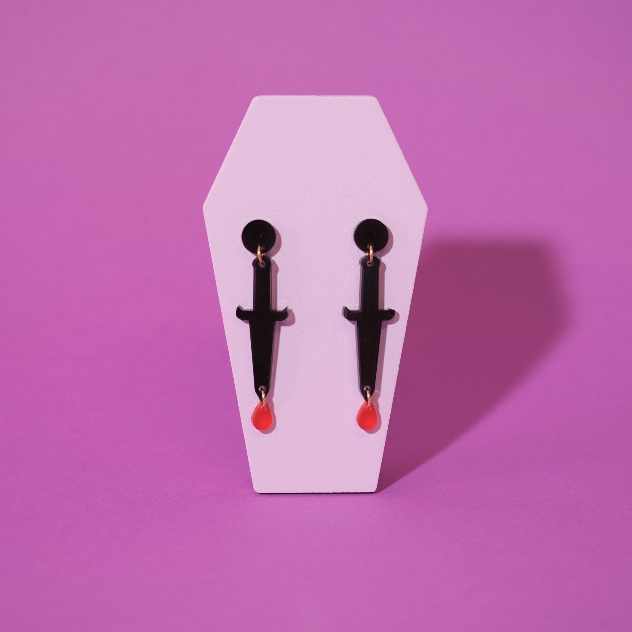 Dagger earrings with drop of blood - Sleepy Mountain