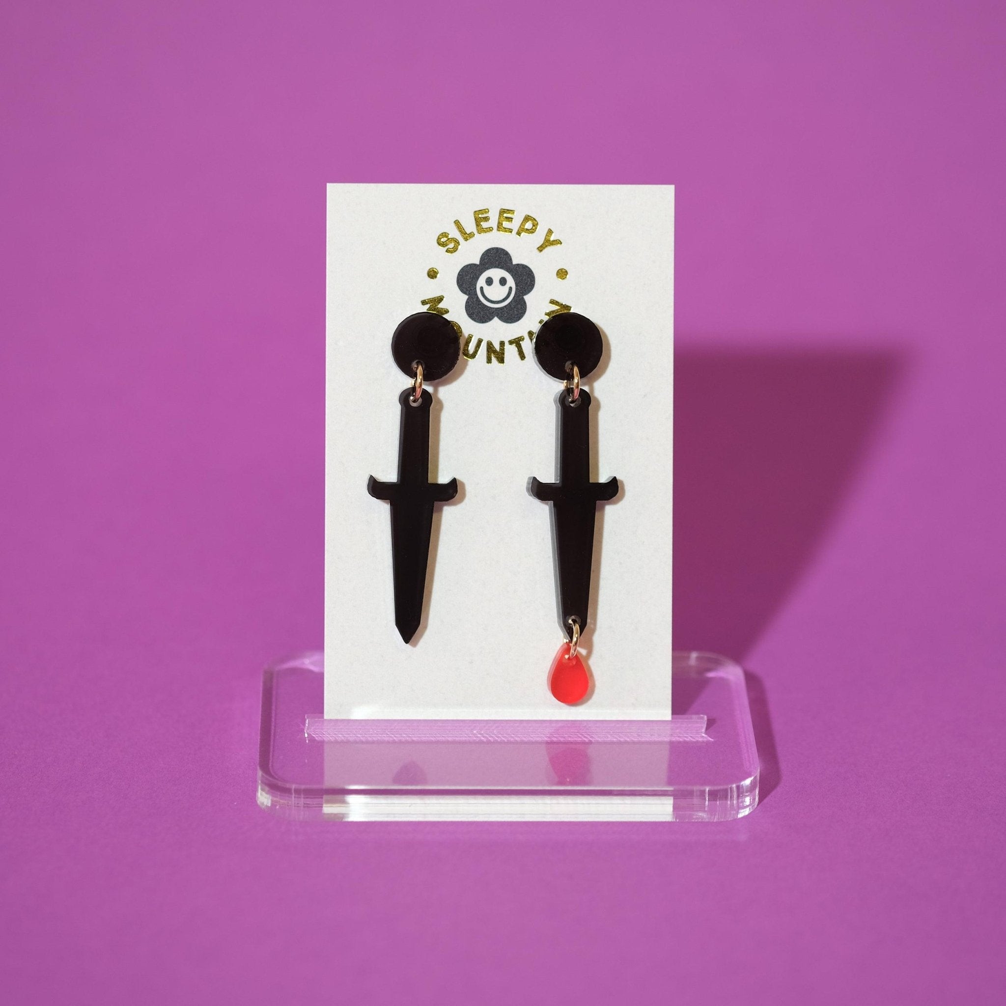 Dagger earrings with drop of blood - Sleepy Mountain