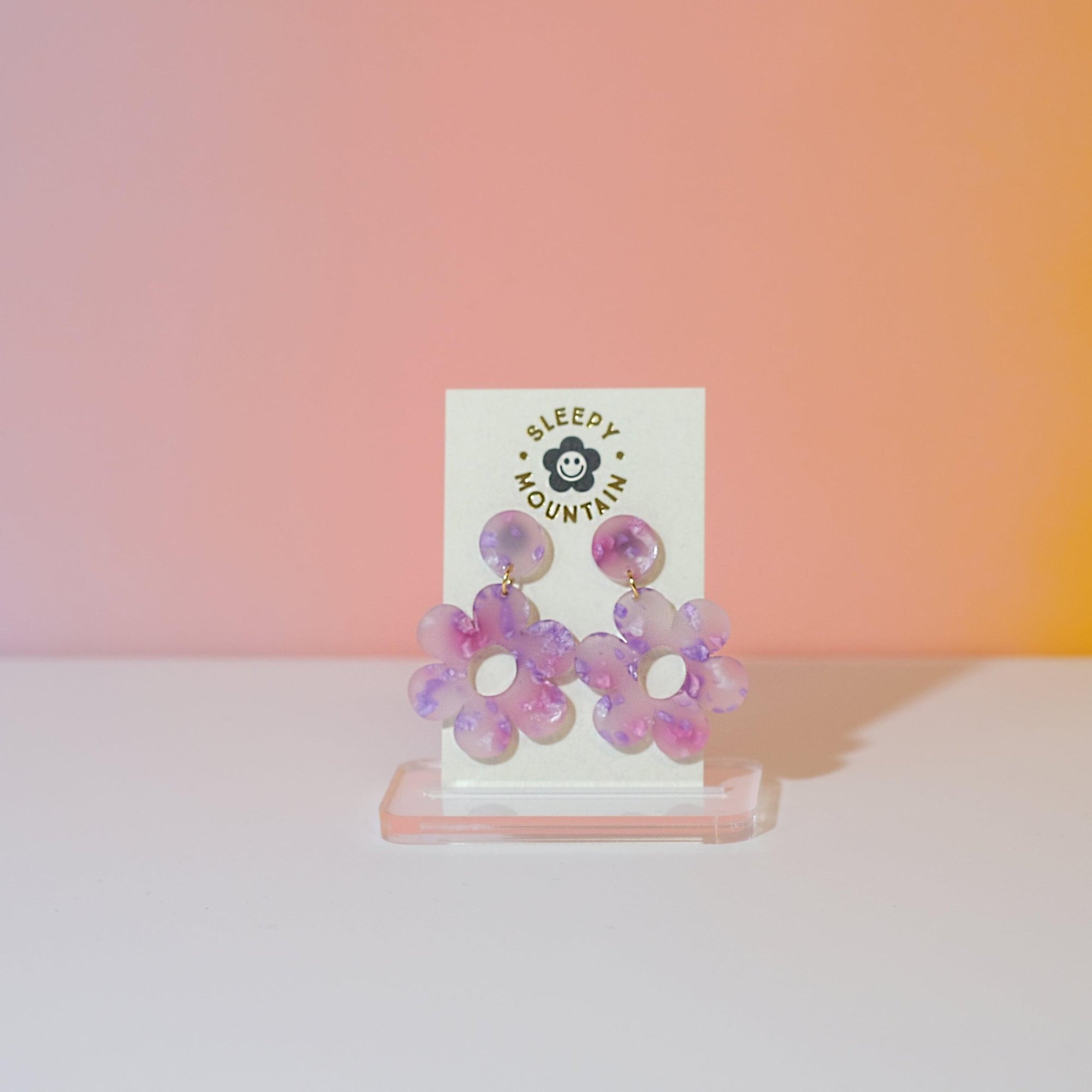 Daisy Acrylic Dangle Earrings in Purple Haze - Sleepy Mountain