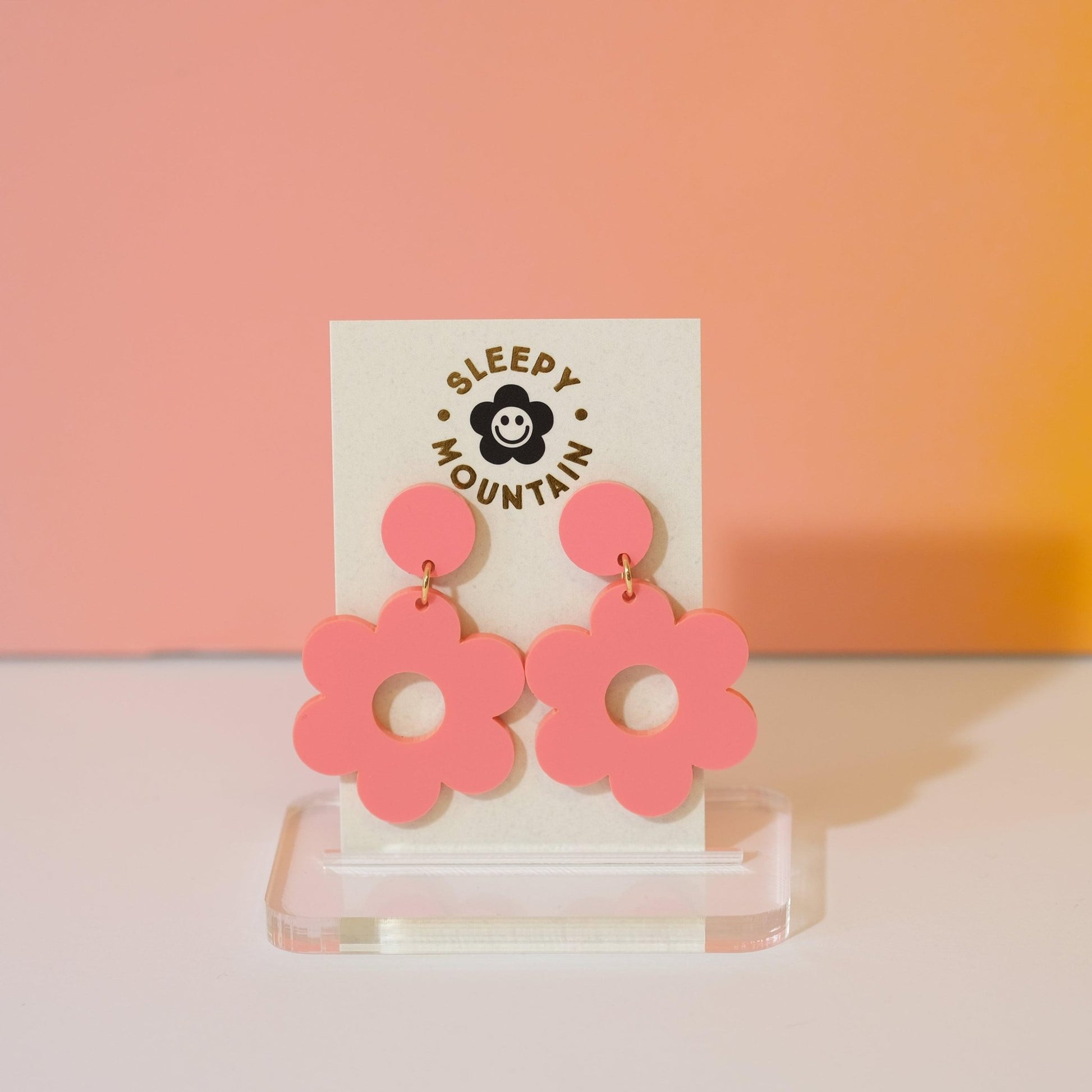 Daisy Earrings - Candy Pink Acrylic Dangles - Sleepy Mountain