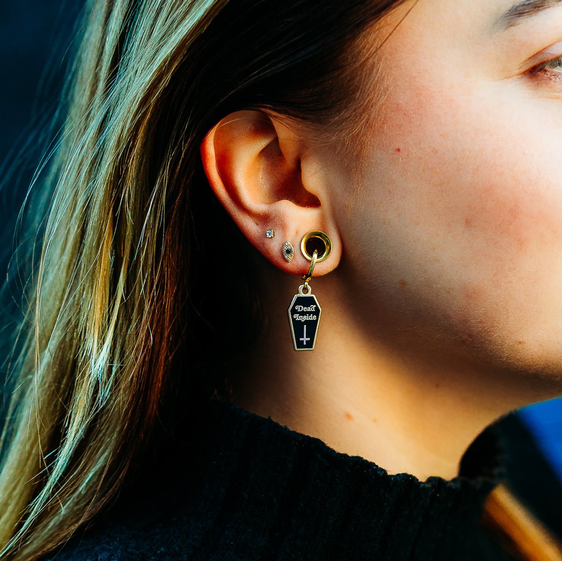 Dead Inside Coffin Huggie Hoop Earrings - Sleepy Mountain