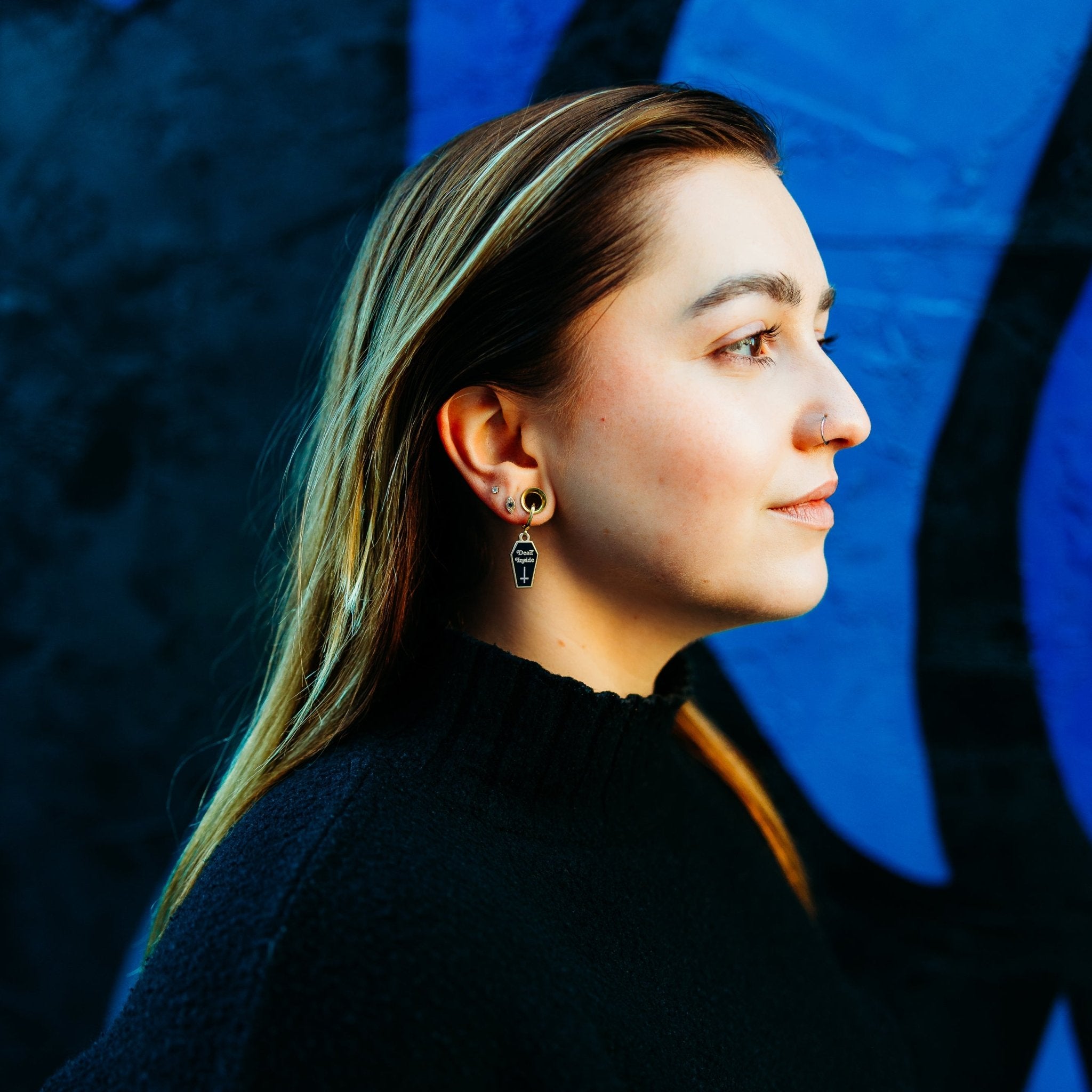 Dead Inside Coffin Huggie Hoop Earrings - Sleepy Mountain