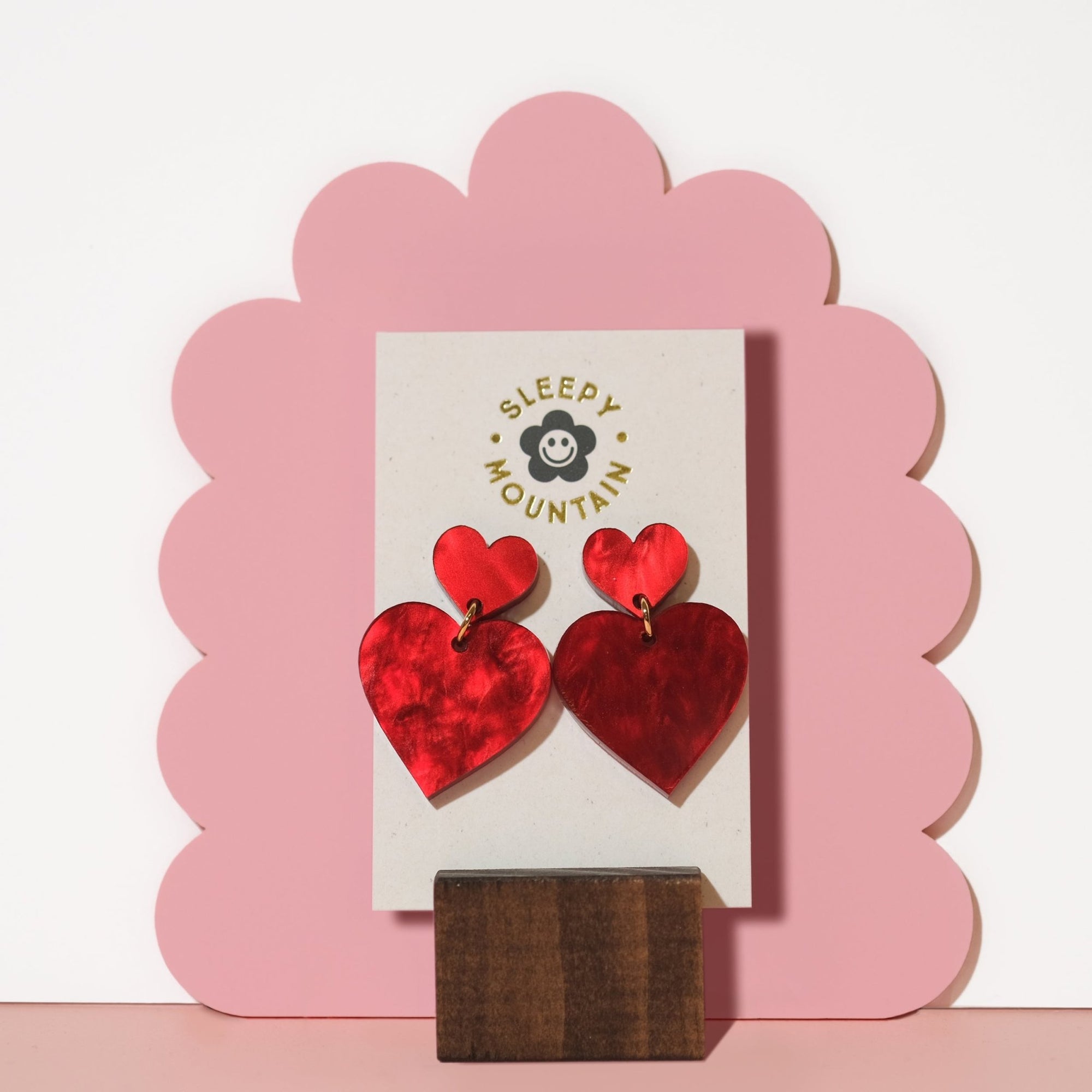 Double Heart Dangle Earrings in Love Potion - Sleepy Mountain