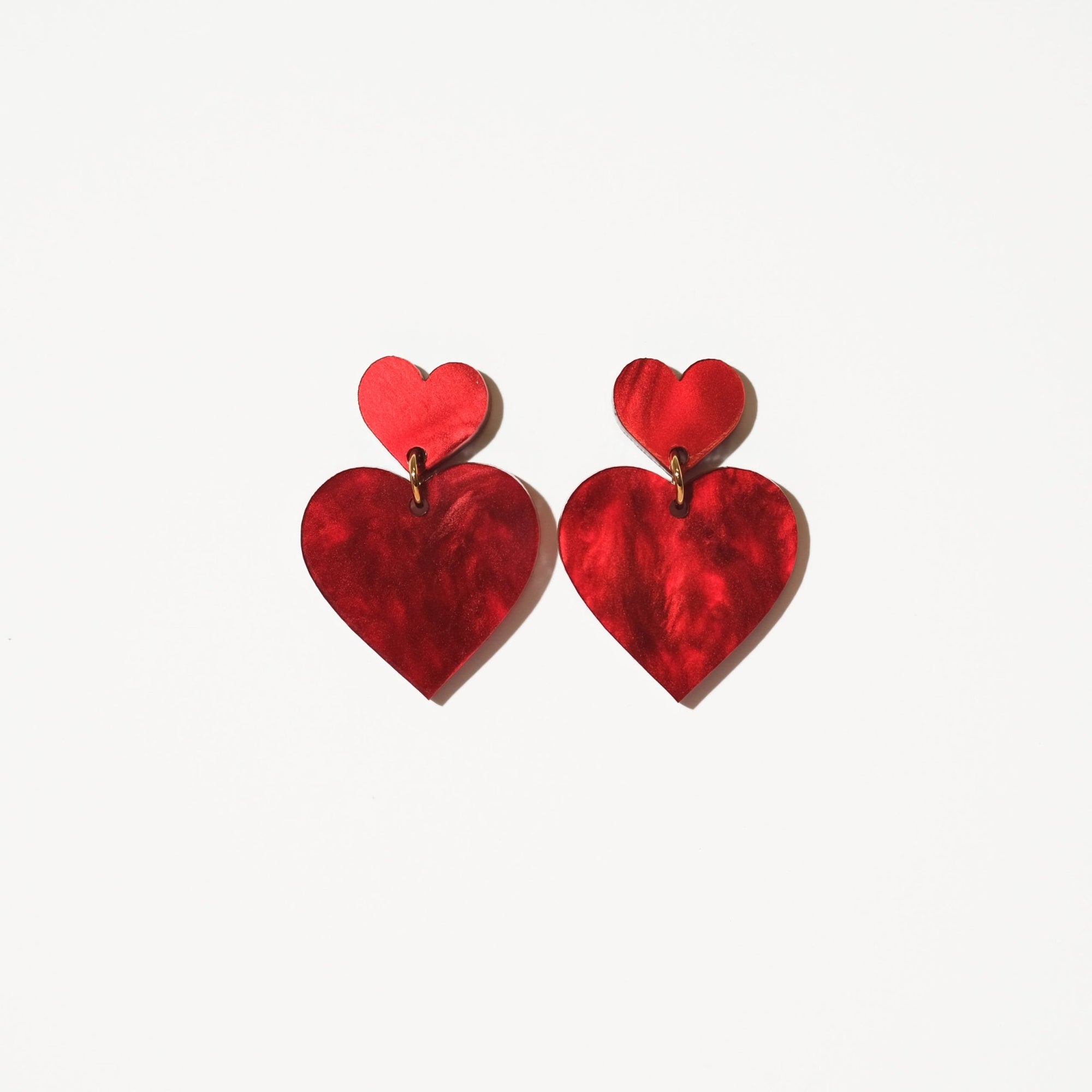 Double Heart Dangle Earrings in Love Potion - Sleepy Mountain