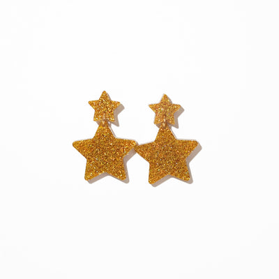 Double Star Dangle Earrings in Iridescent Gold Glitter - Sleepy Mountain