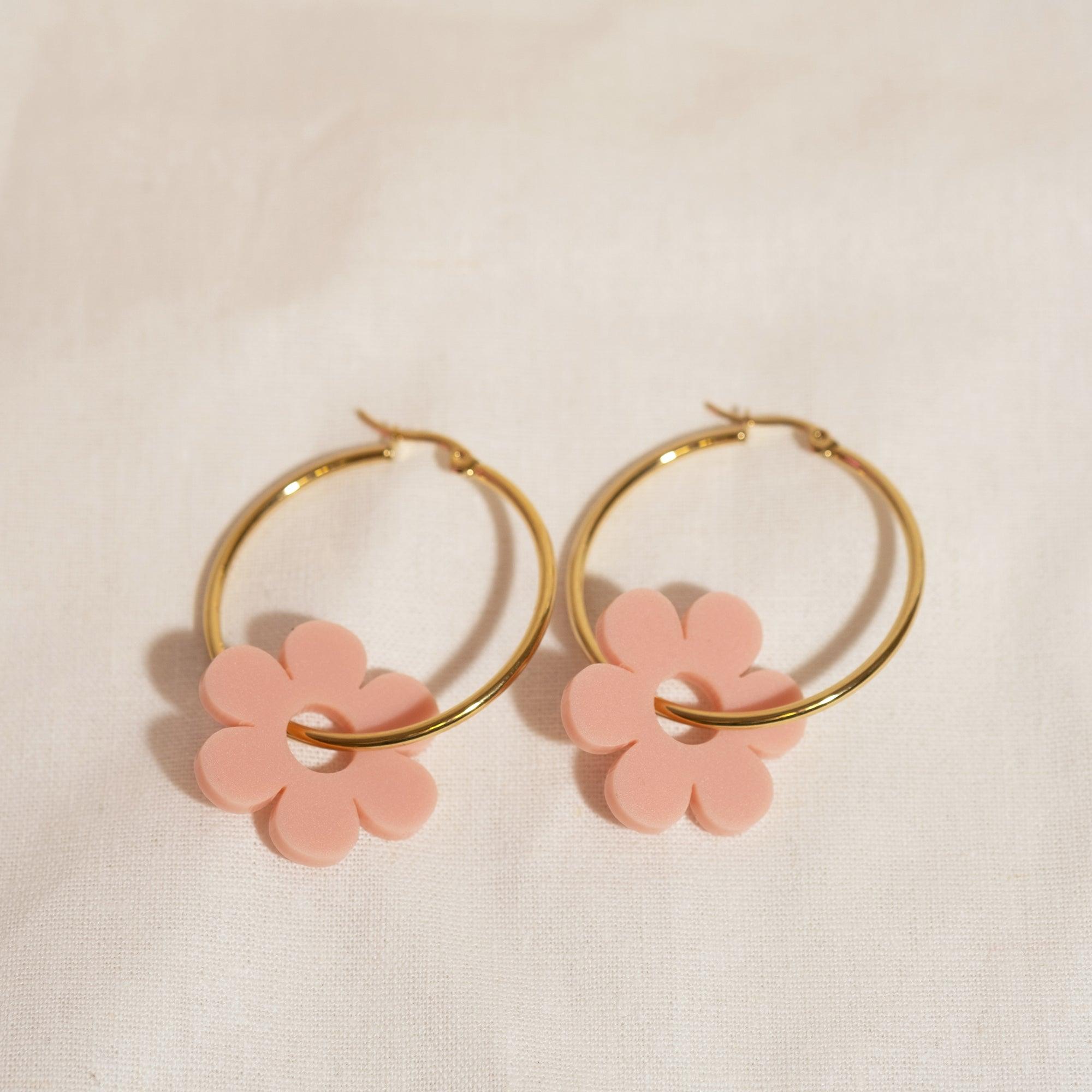 Dusty Pink Daisy Hoop Earrings - Sleepy Mountain