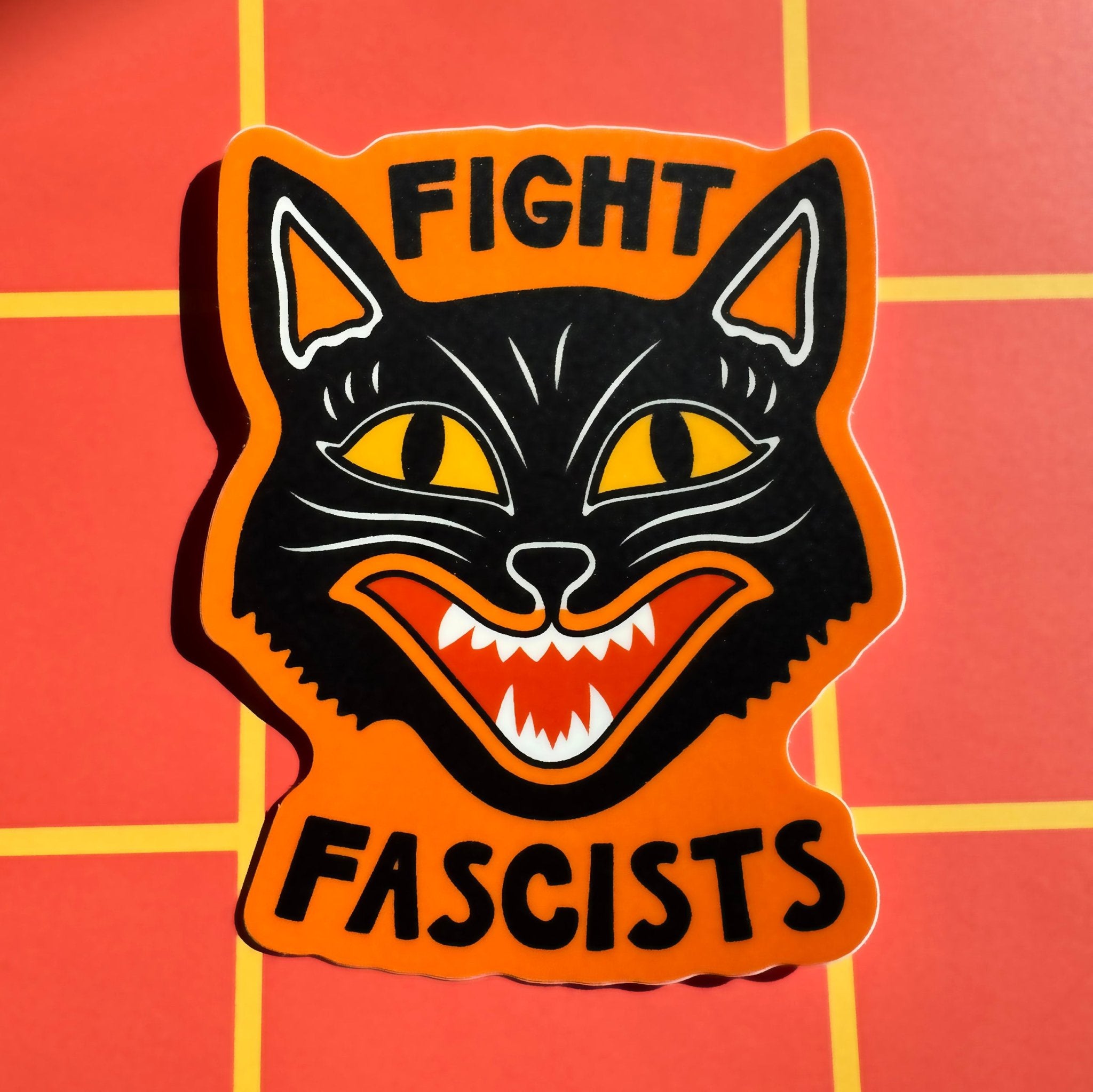 Fight Fascists Halloween Cat Sticker - Sleepy Mountain