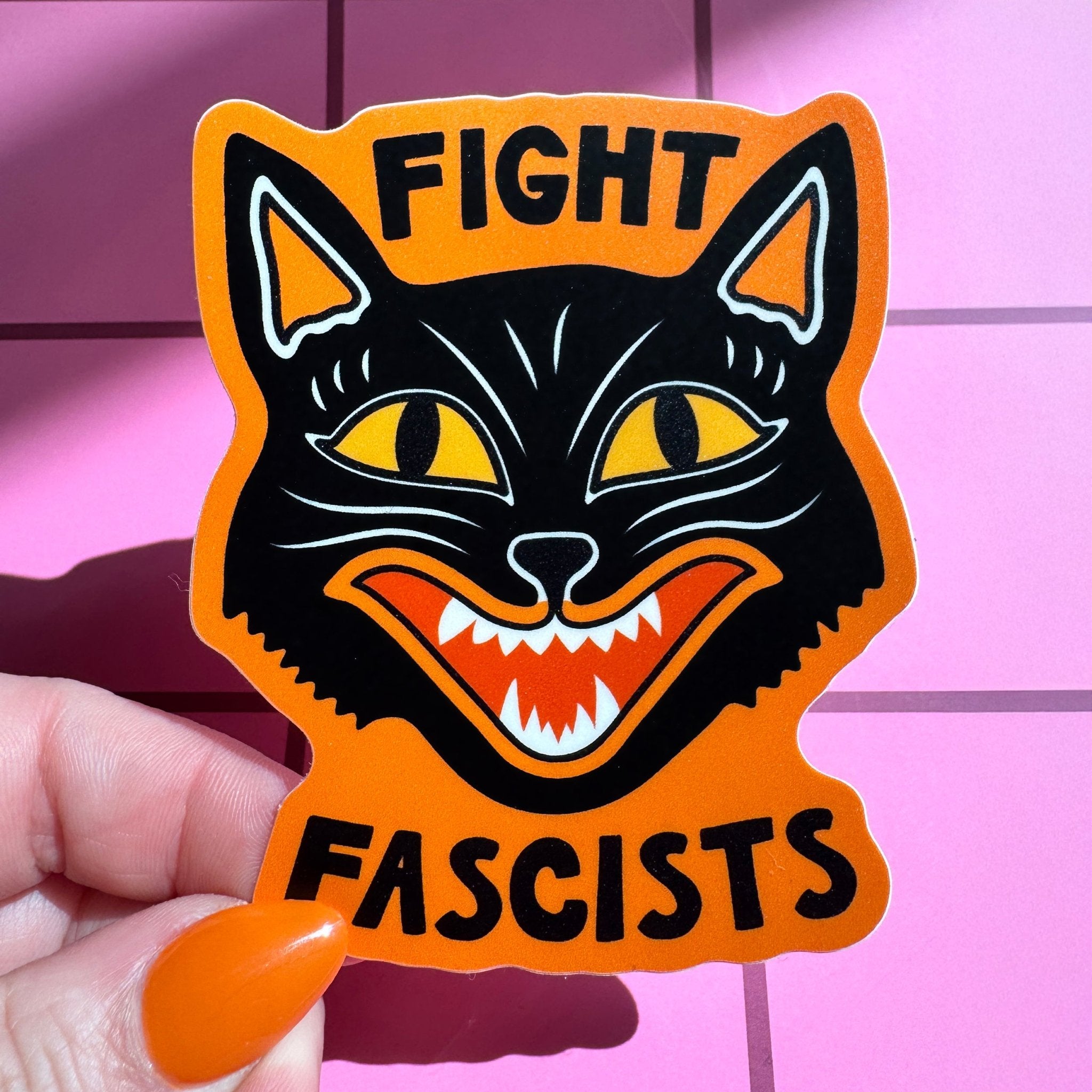 Fight Fascists Halloween Cat Sticker - Sleepy Mountain