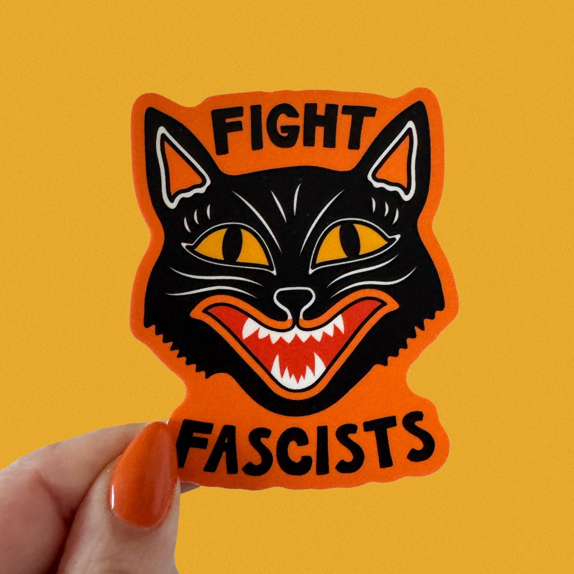Fight Fascists Halloween Cat Sticker - Sleepy Mountain