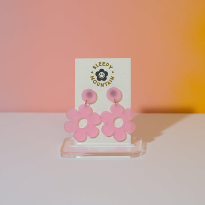 Frosted Pink Daisy Dangle Earrings - Sleepy Mountain