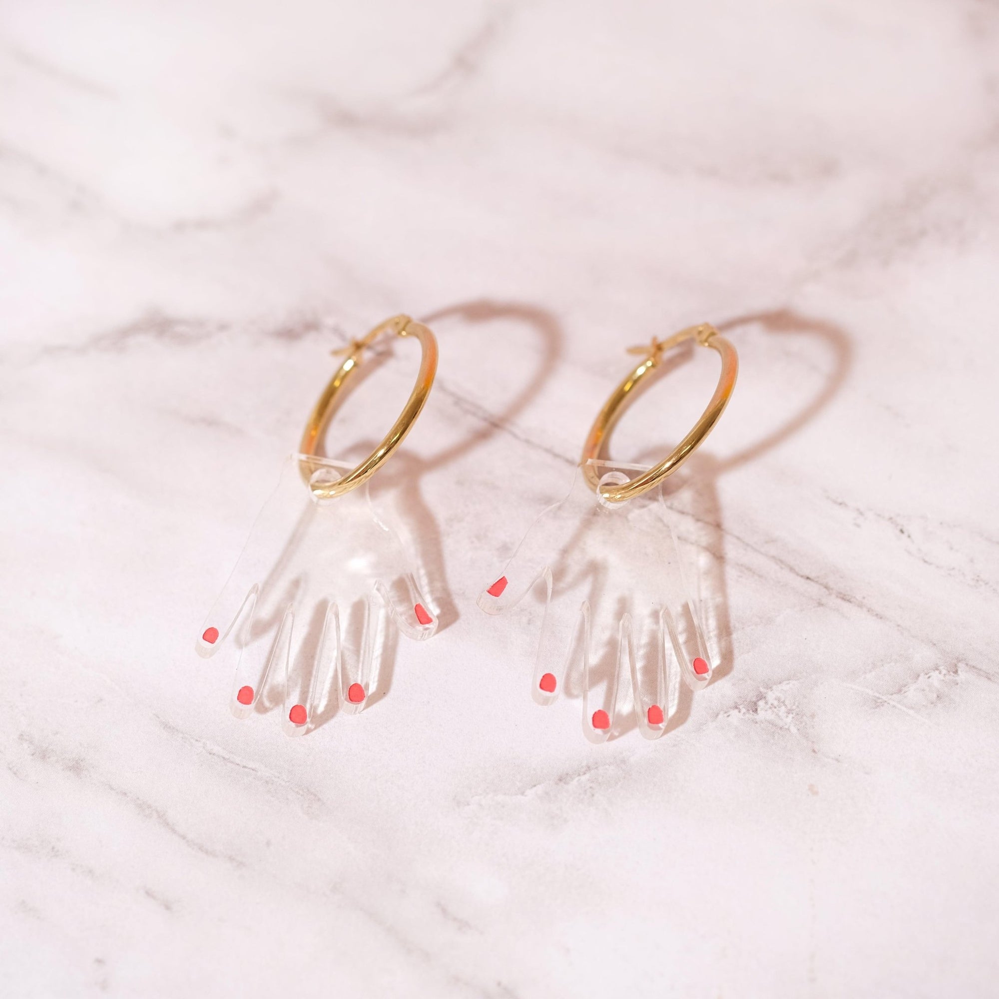 Hand Earrings - Acrylic and Gold Hoops - Sleepy Mountain