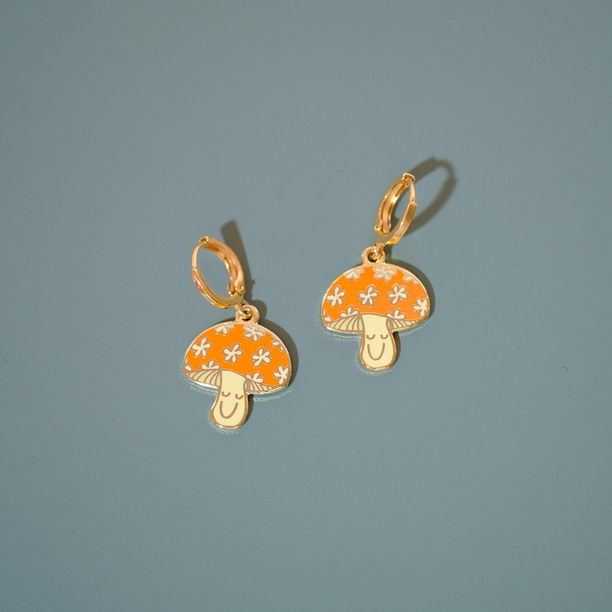 Happy Mushroom Huggie Hoop Earrings - Sleepy Mountain