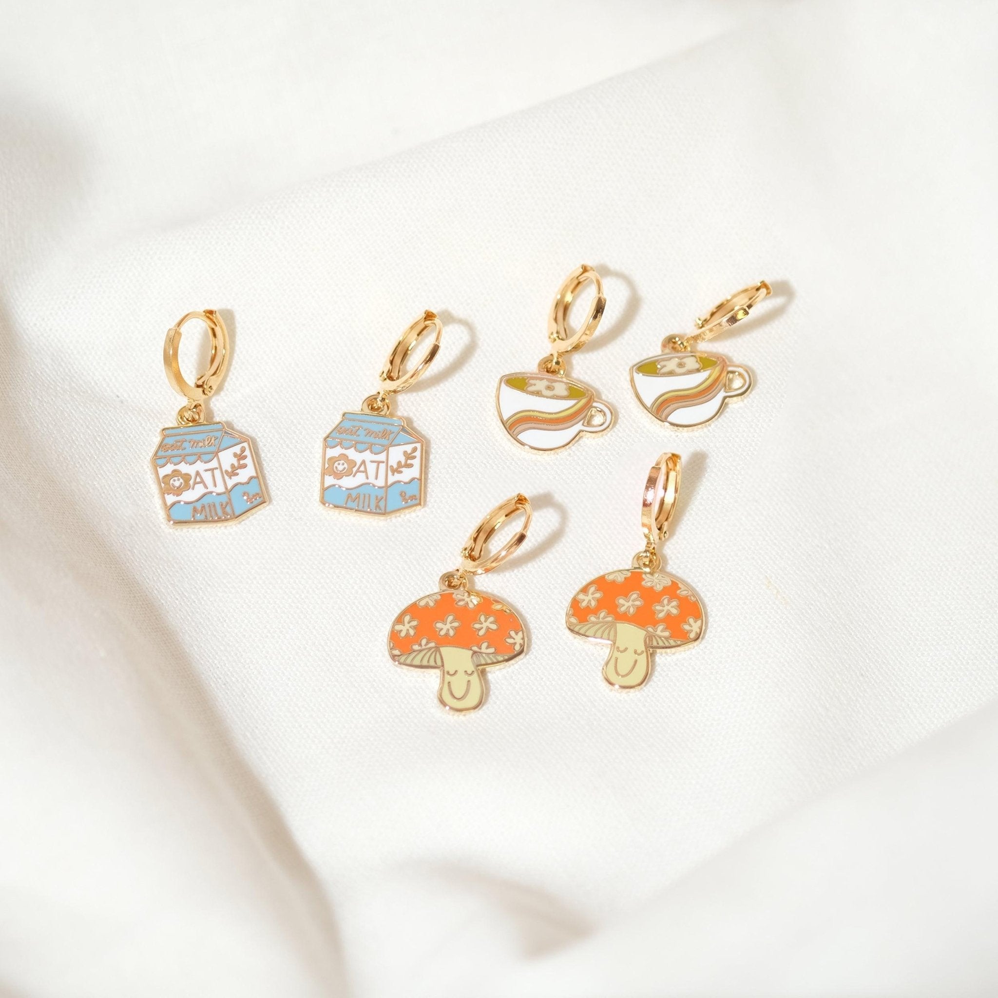 Happy Mushroom Huggie Hoop Earrings - Sleepy Mountain
