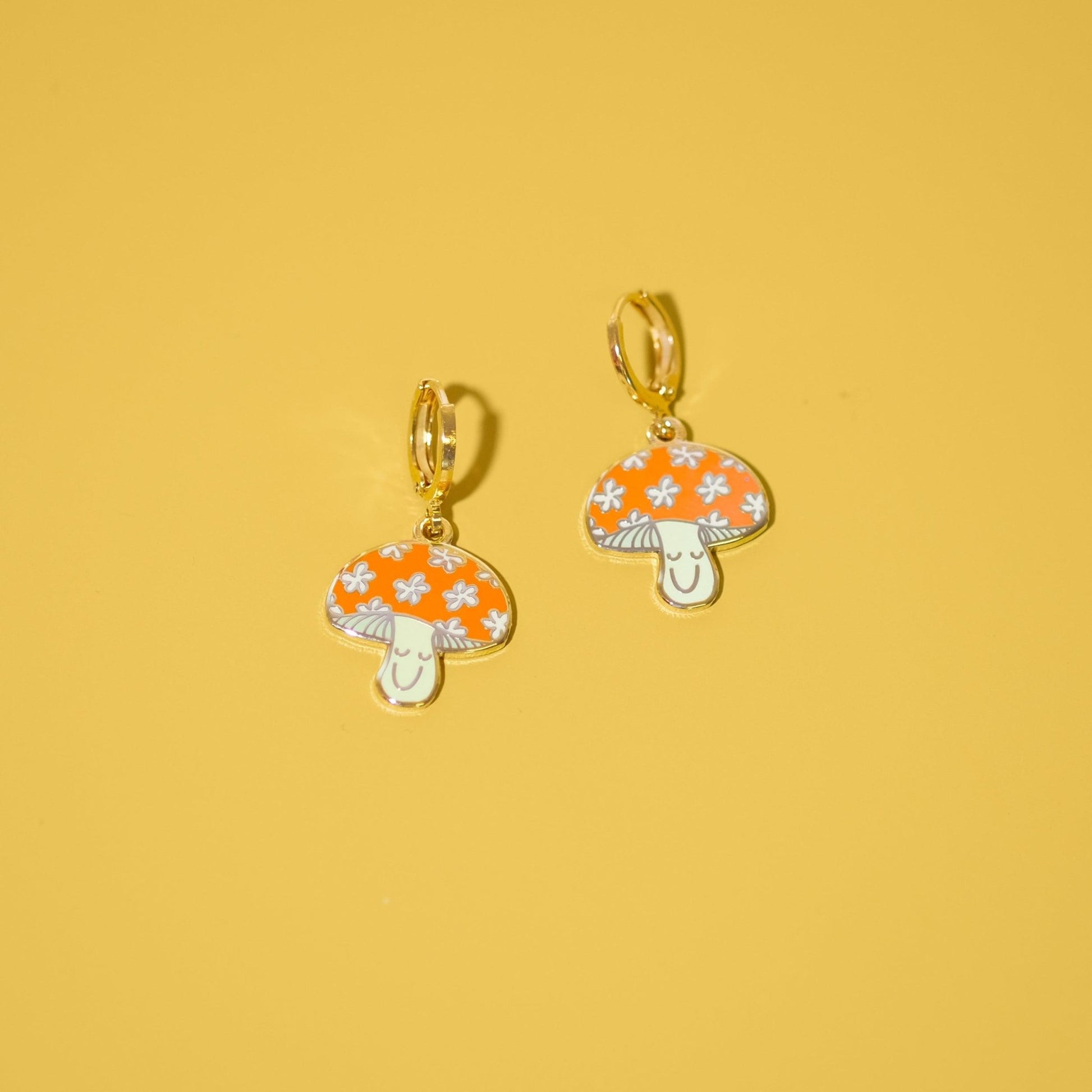 Happy Mushroom Huggie Hoop Earrings - Sleepy Mountain