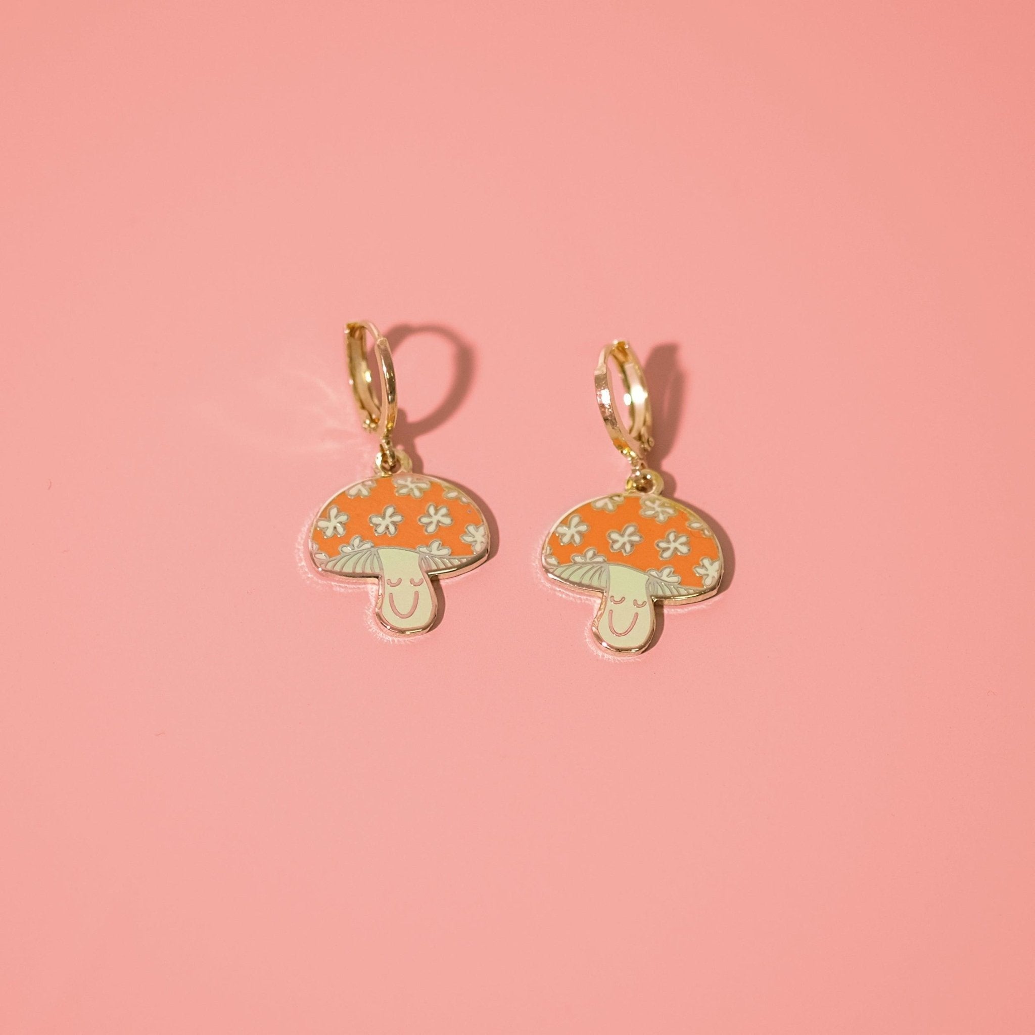 Happy Mushroom Huggie Hoop Earrings - Sleepy Mountain