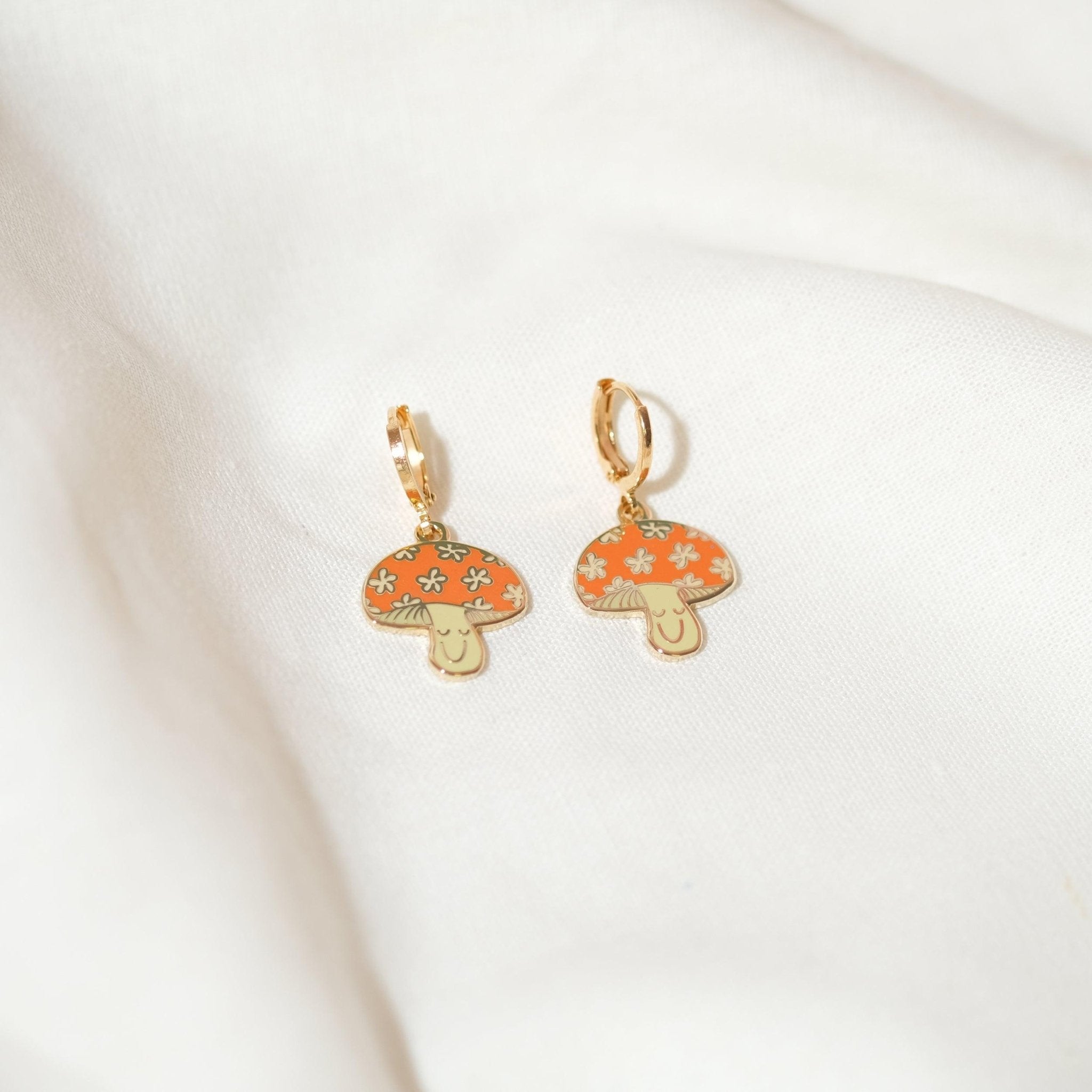 Happy Mushroom Huggie Hoop Earrings - Sleepy Mountain