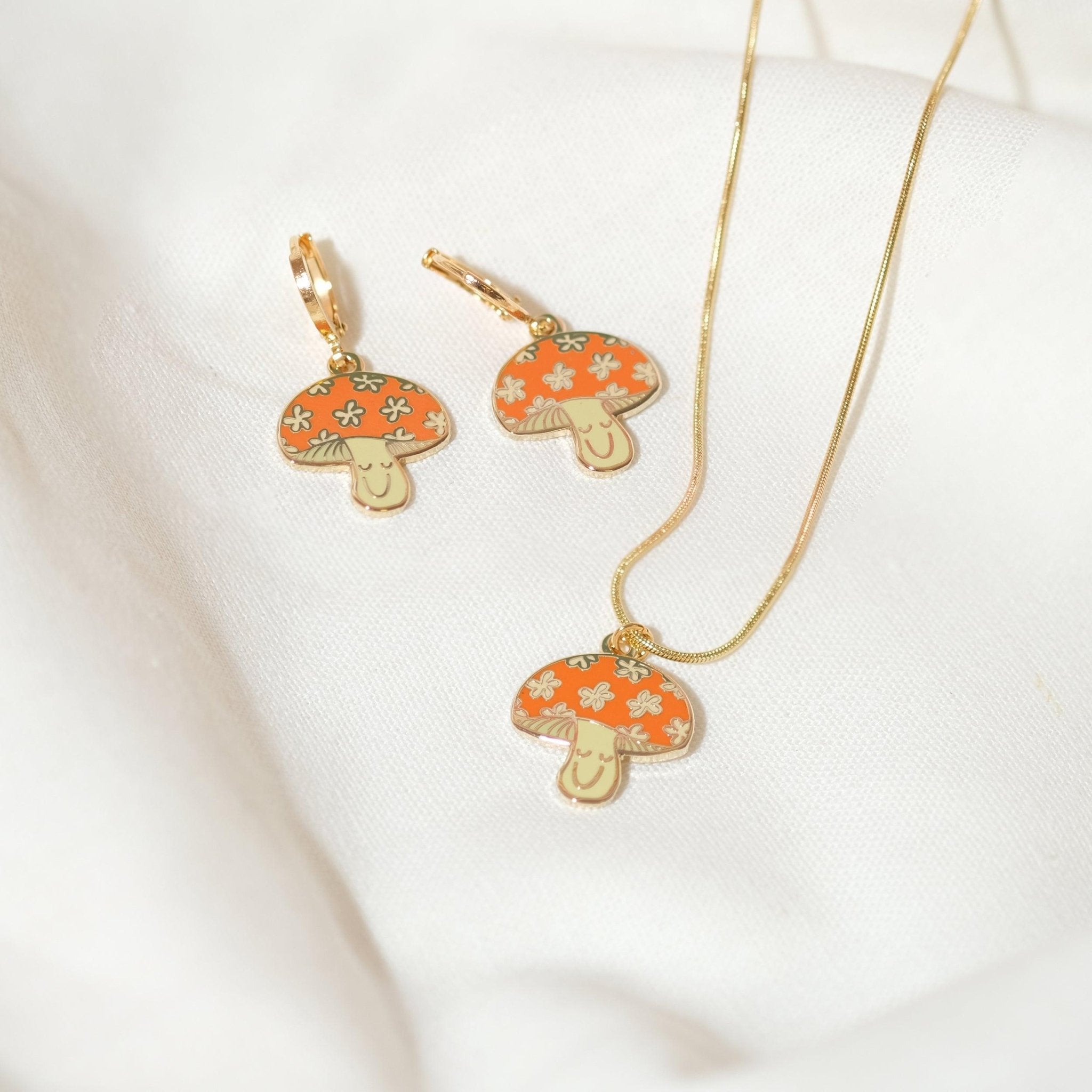 Happy Mushroom Huggie Hoop Earrings - Sleepy Mountain