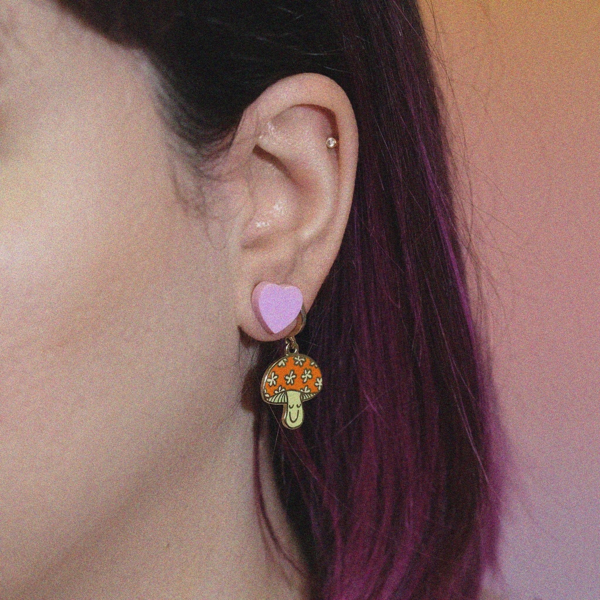 Happy Mushroom Huggie Hoop Earrings - Sleepy Mountain