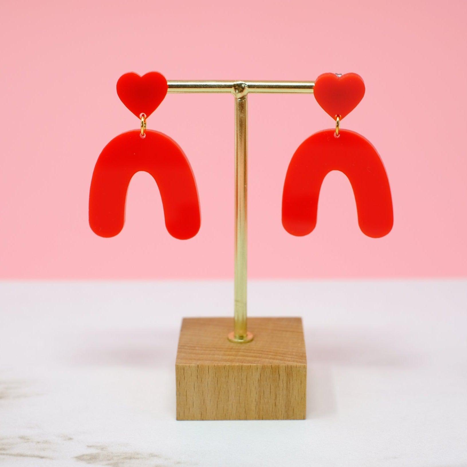 Heart Arches - Red Acrylic Dangle Earrings - Sleepy Mountain