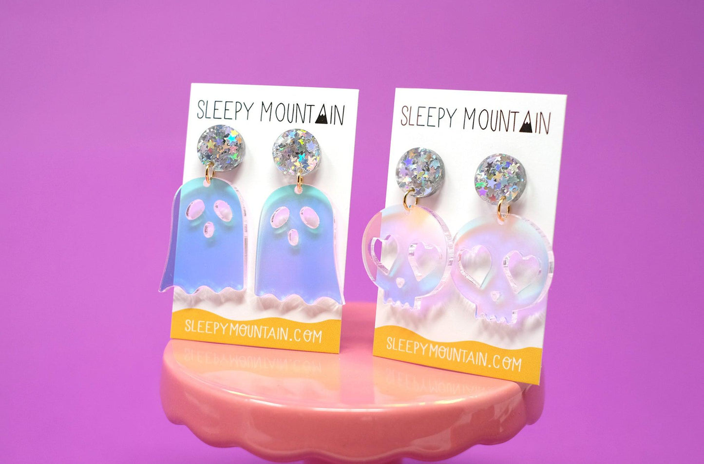 Heart Eye Skull Iridescent Dangle Earrings - Sleepy Mountain