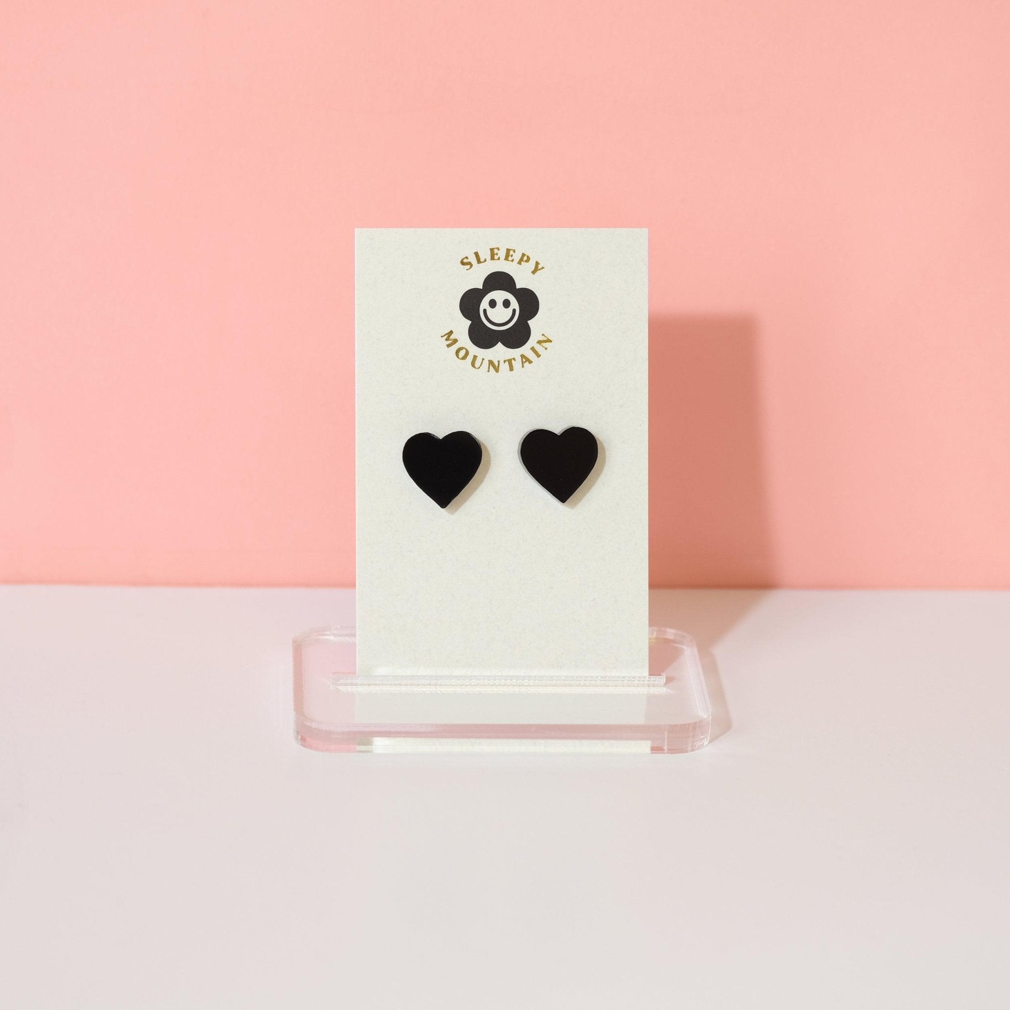 Heart Stud Earrings - Black - Sleepy Mountain