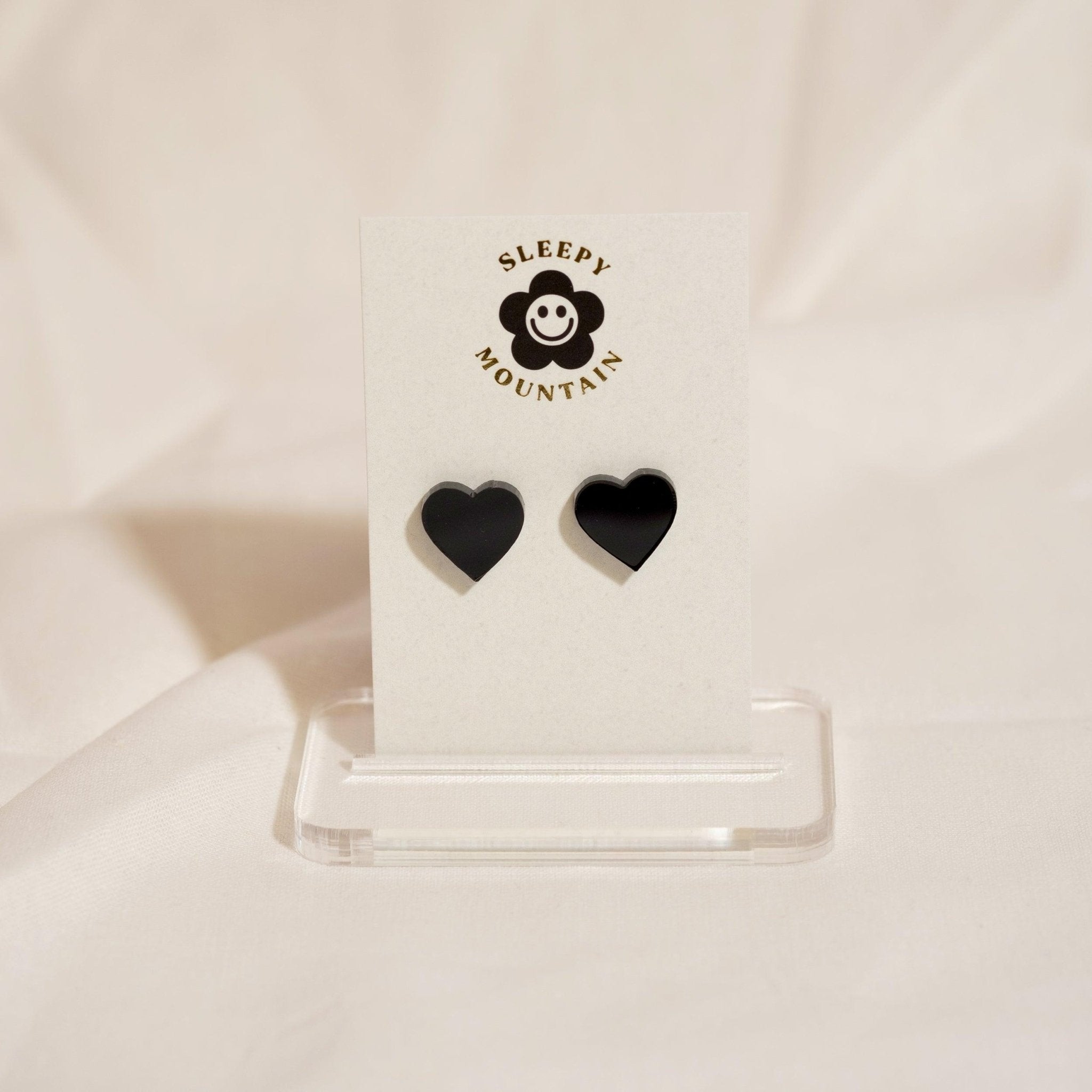 Heart Stud Earrings - Black - Sleepy Mountain