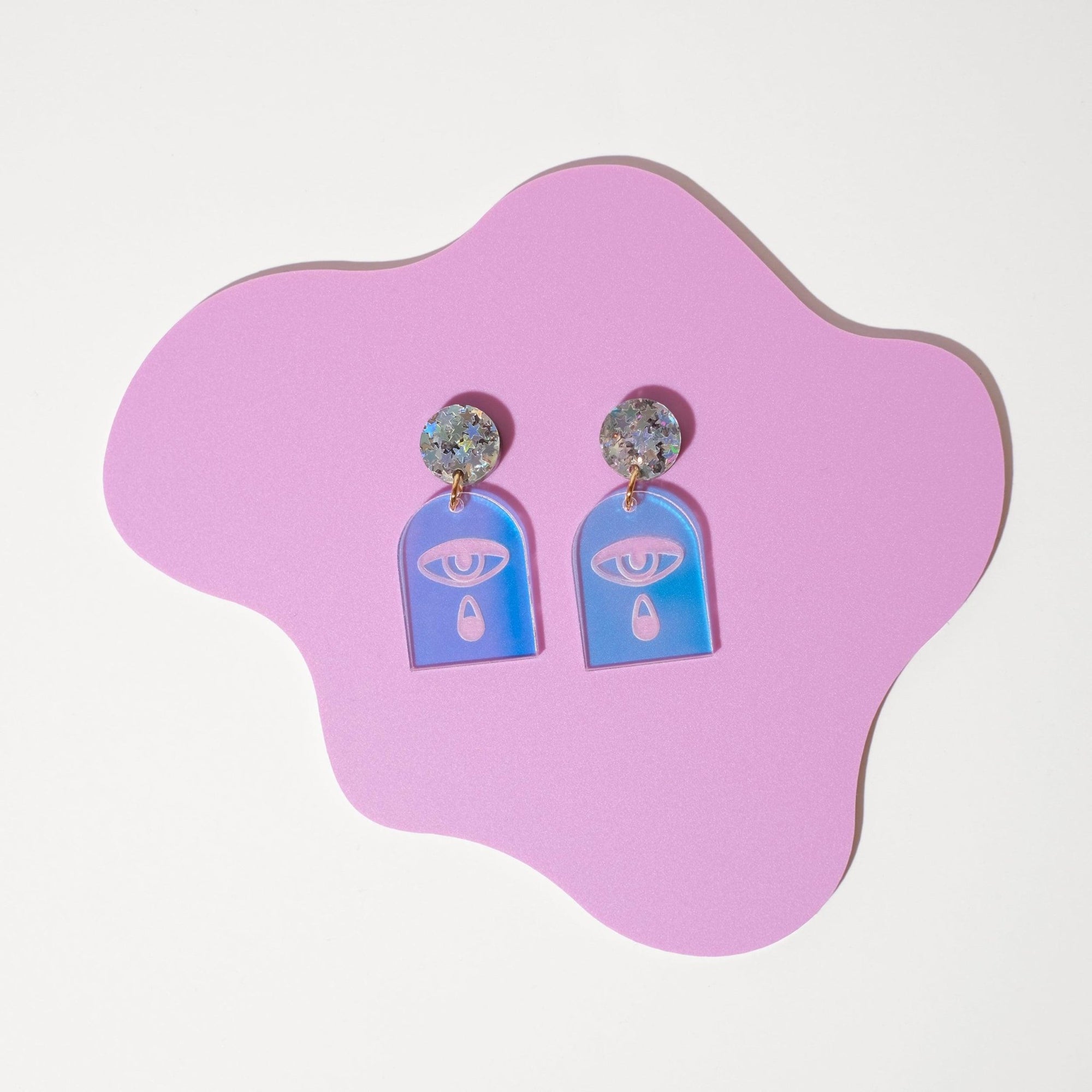 Iridescent Crying Eye Dangle Earrings - Sleepy Mountain