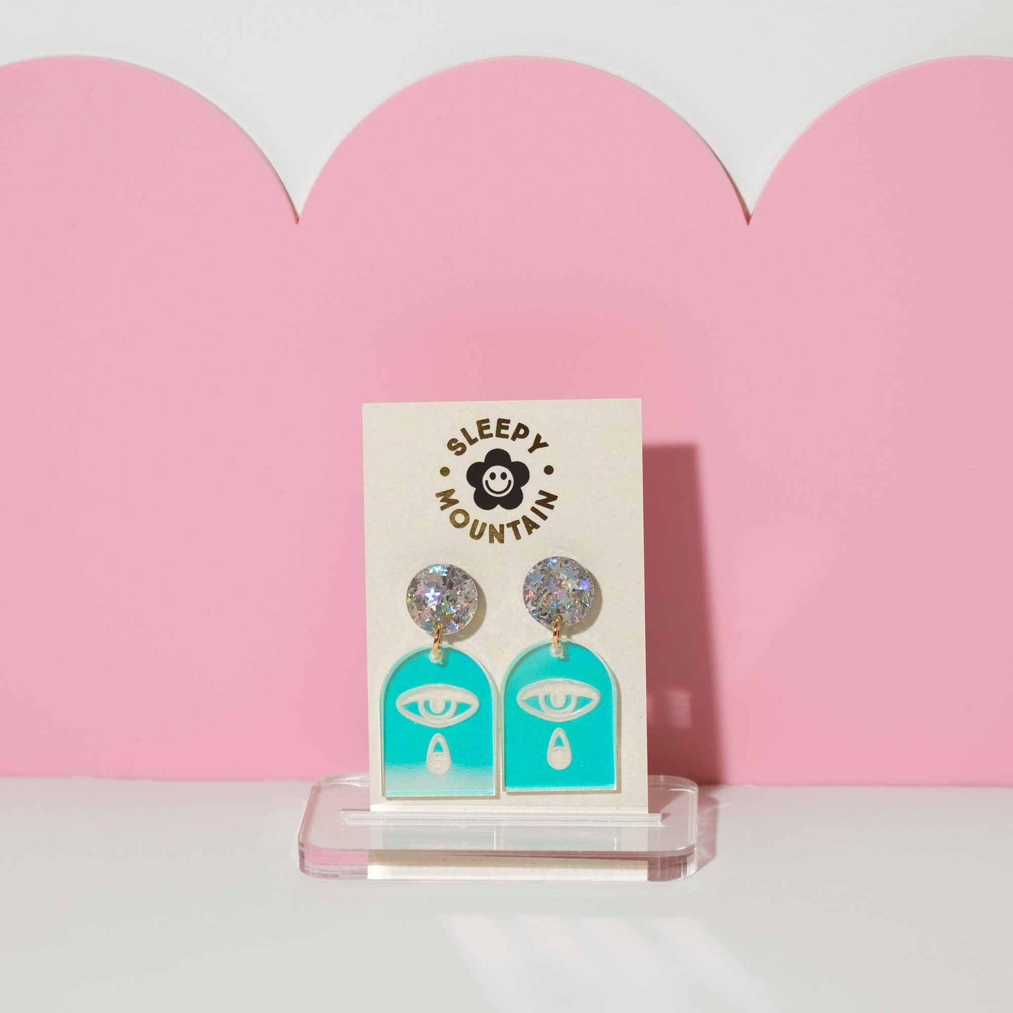 Iridescent Crying Eye Dangle Earrings - Sleepy Mountain