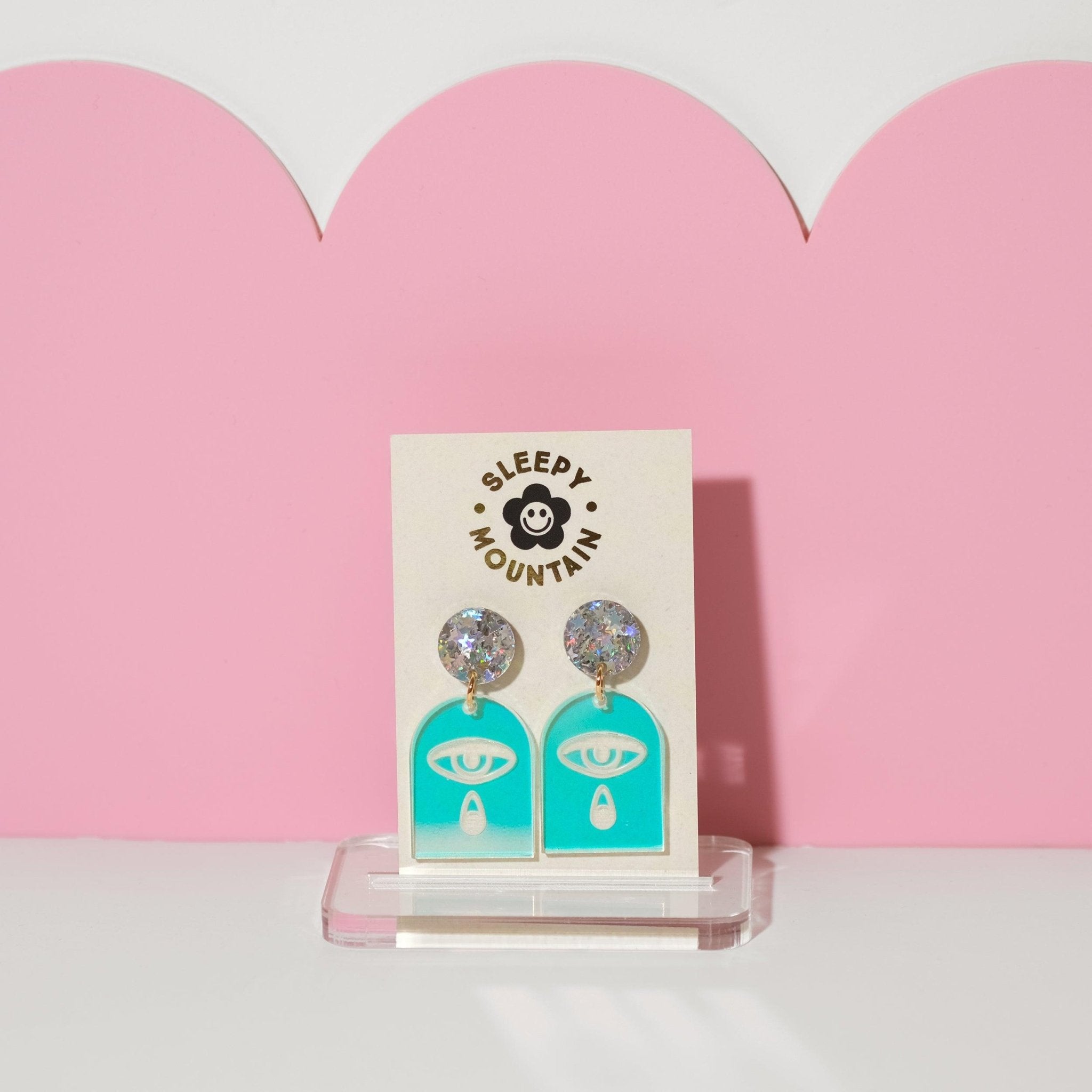 Iridescent Crying Eye Dangle Earrings - Sleepy Mountain
