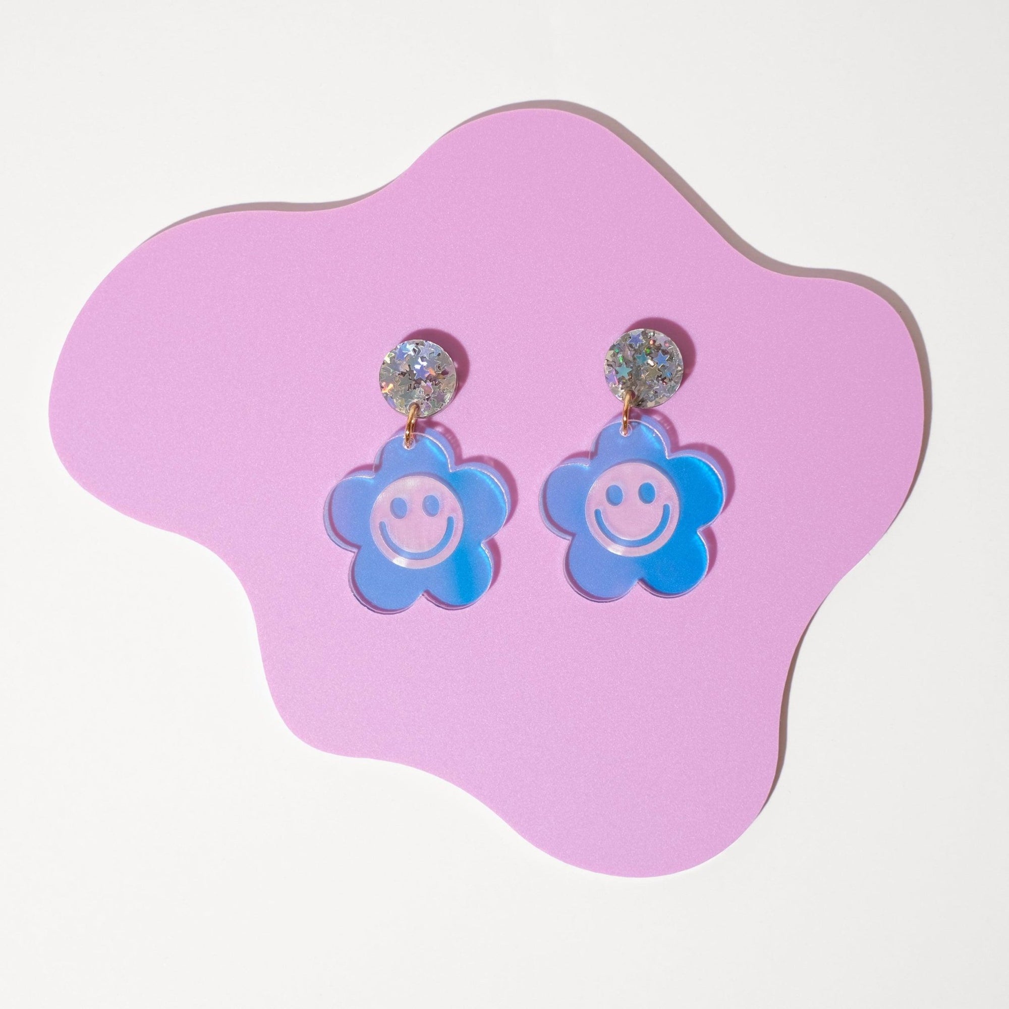 Iridescent Smiley Daisy Dangle Earrings - Sleepy Mountain