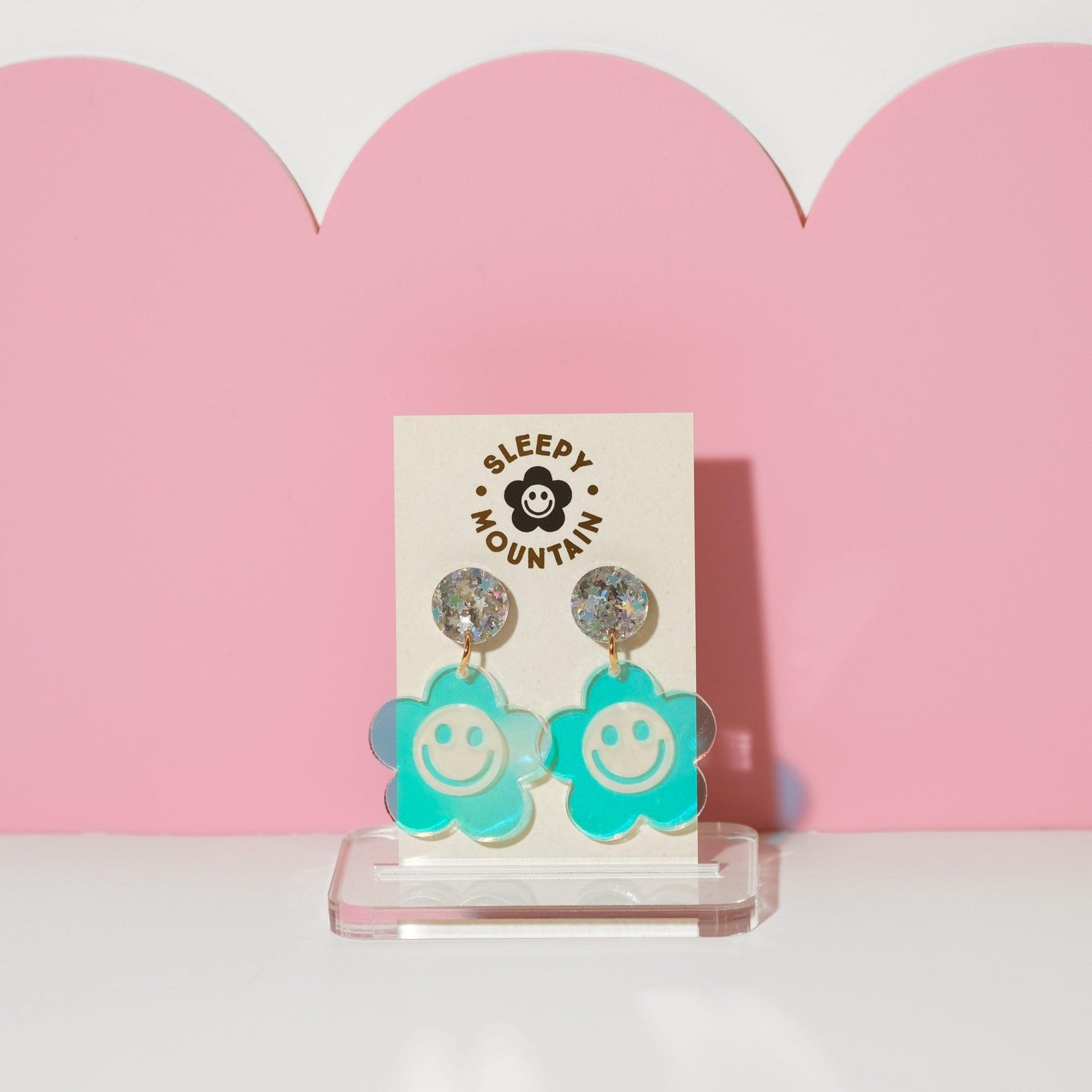 Iridescent Smiley Daisy Dangle Earrings - Sleepy Mountain