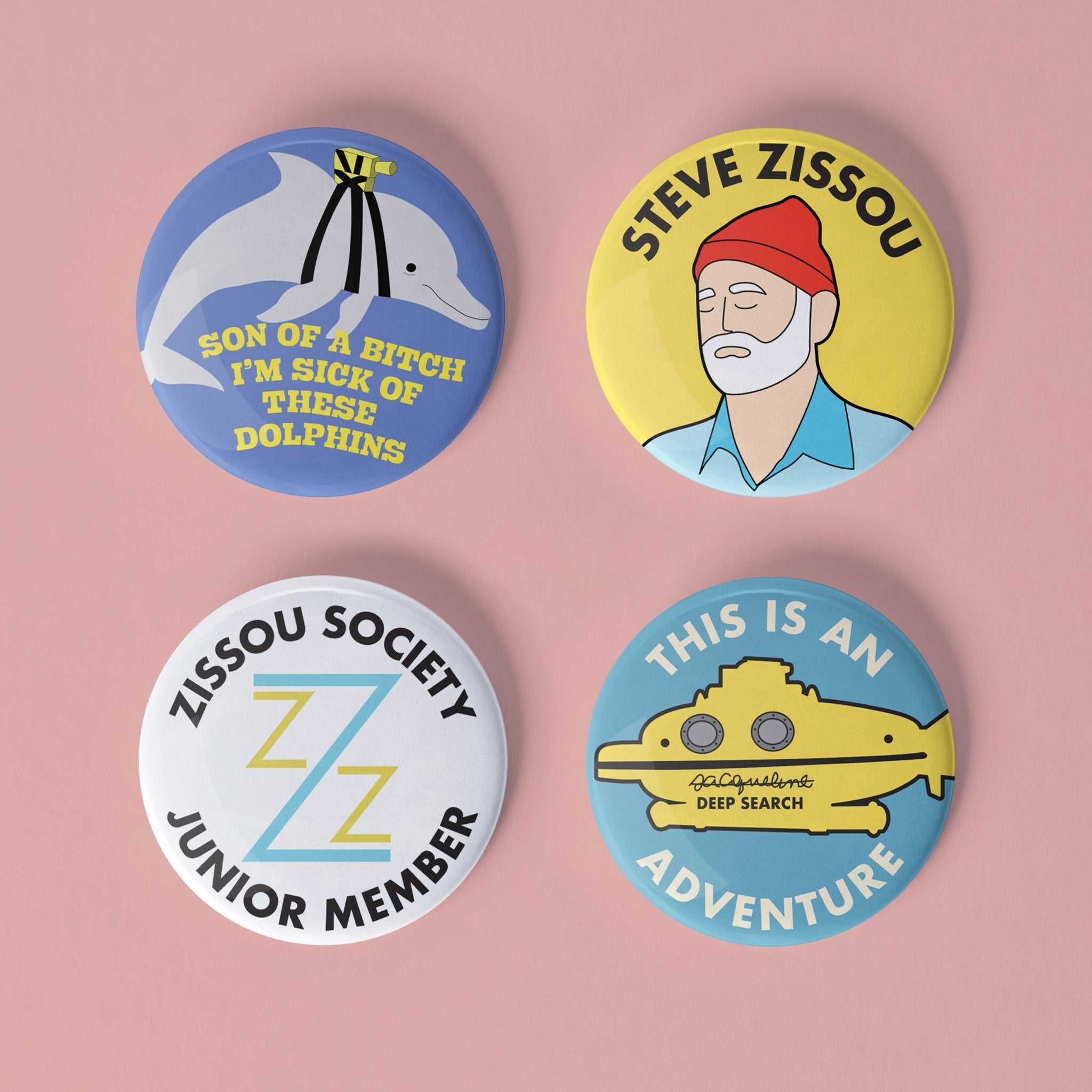 Life Aquatic Pinback Buttons set of 4 - Sleepy Mountain