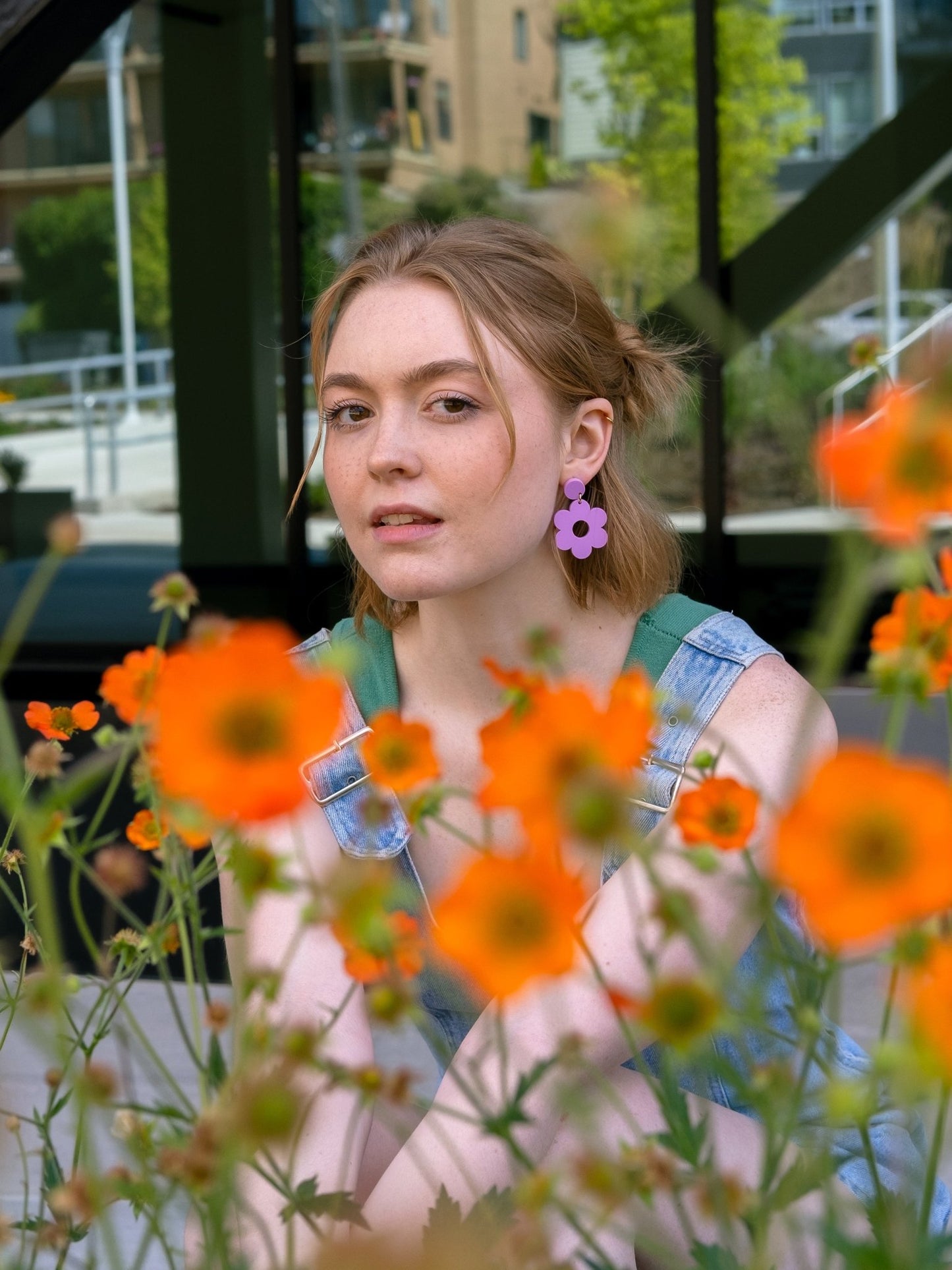 Lilac Daisy Dangle Earrings - Sleepy Mountain