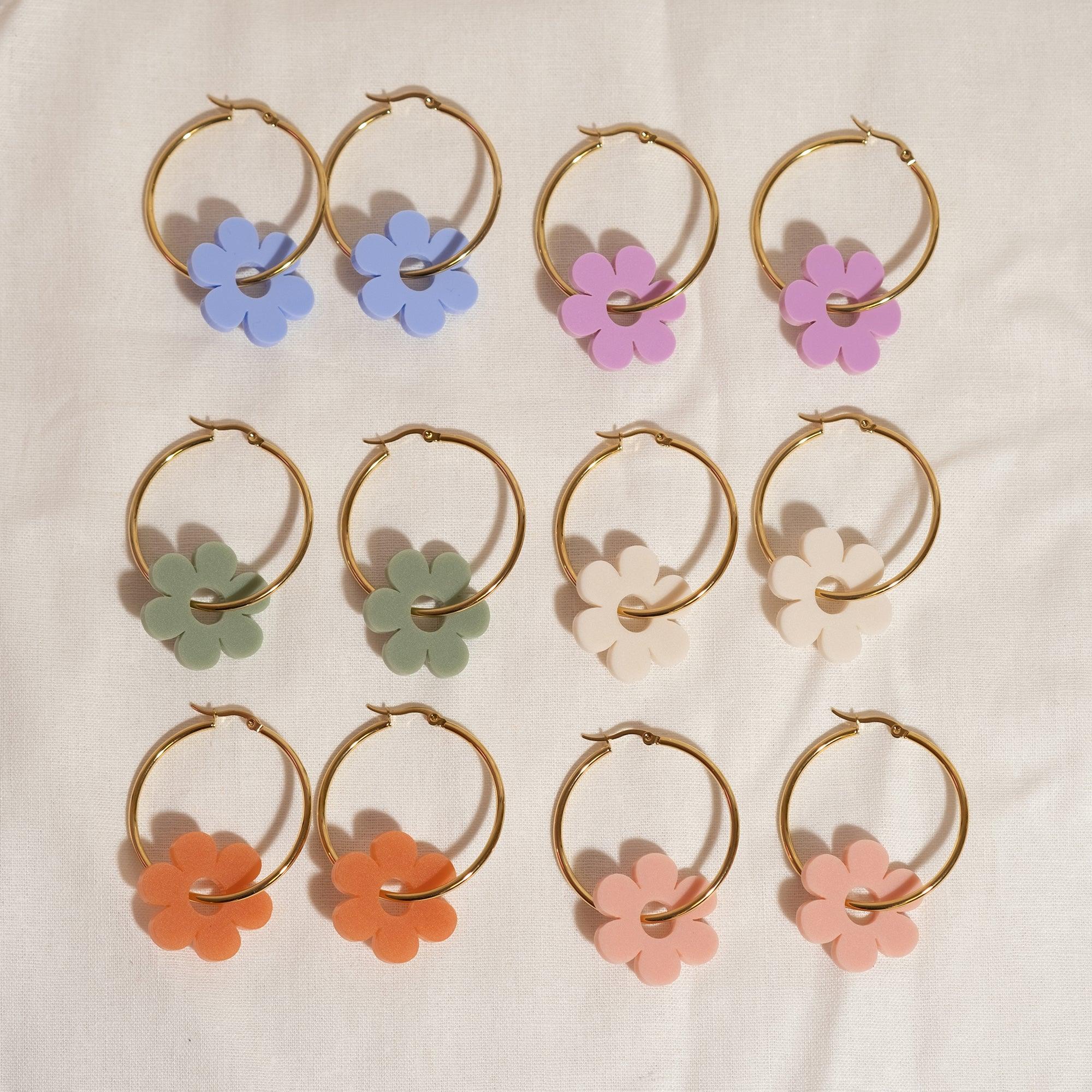 Lilac Daisy Hoop Earrings - Sleepy Mountain