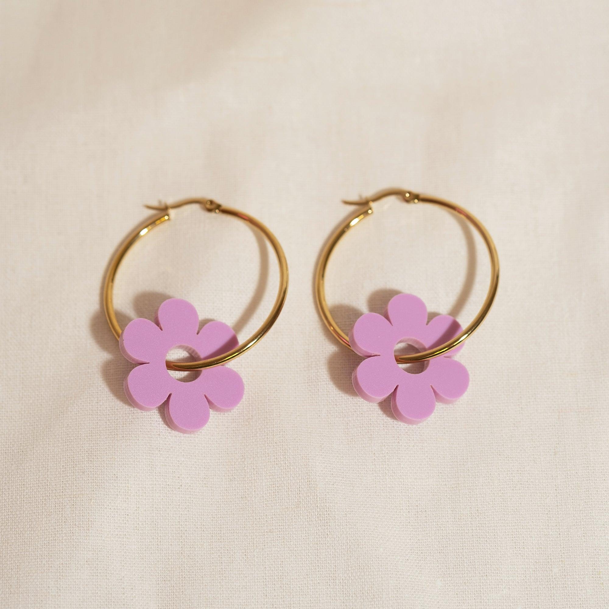 Lilac Daisy Hoop Earrings - Sleepy Mountain