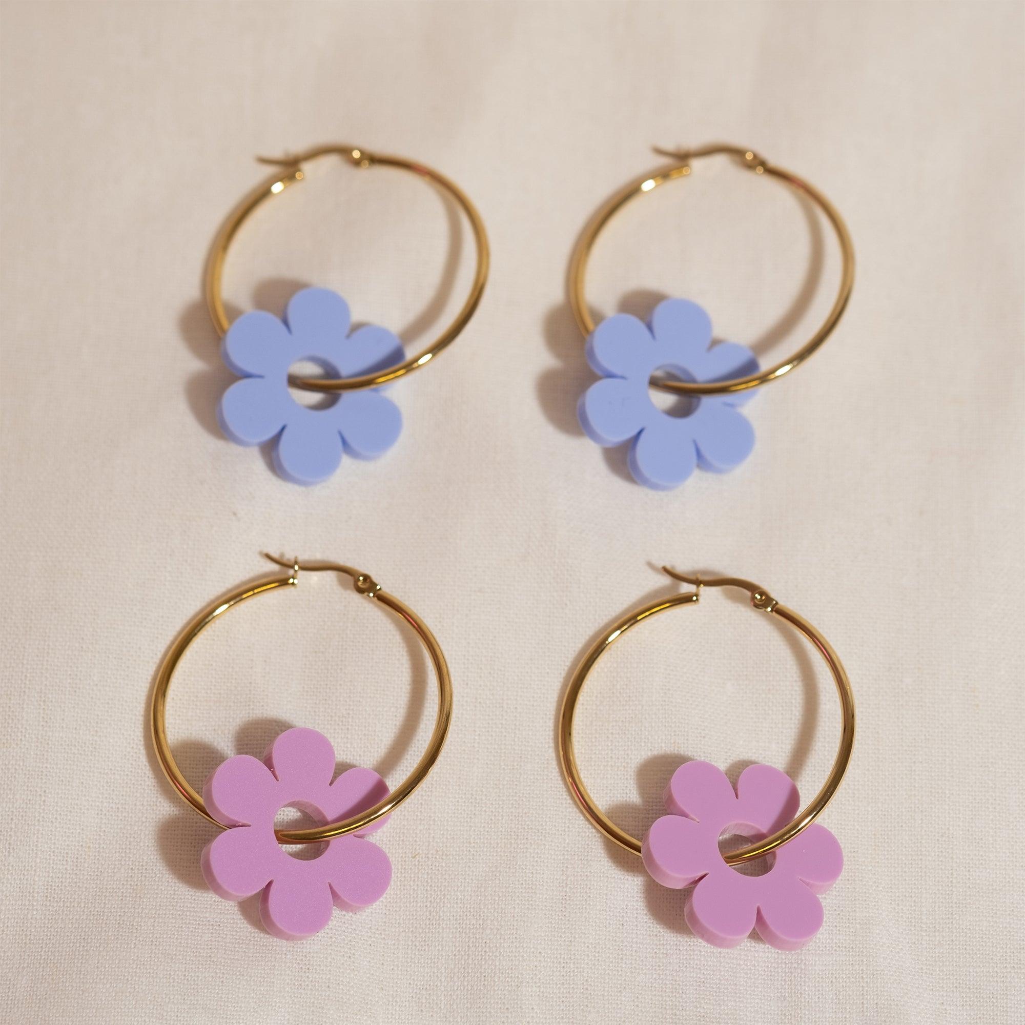 Lilac Daisy Hoop Earrings - Sleepy Mountain