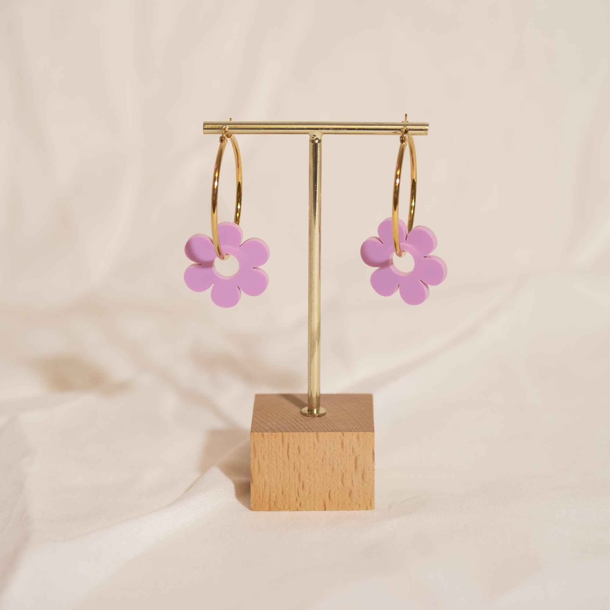 Lilac Daisy Hoop Earrings - Sleepy Mountain