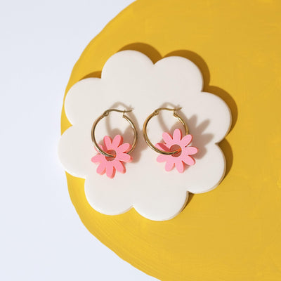 Marguerite Daisy Hoop Earrings in Candy Pink - Sleepy Mountain