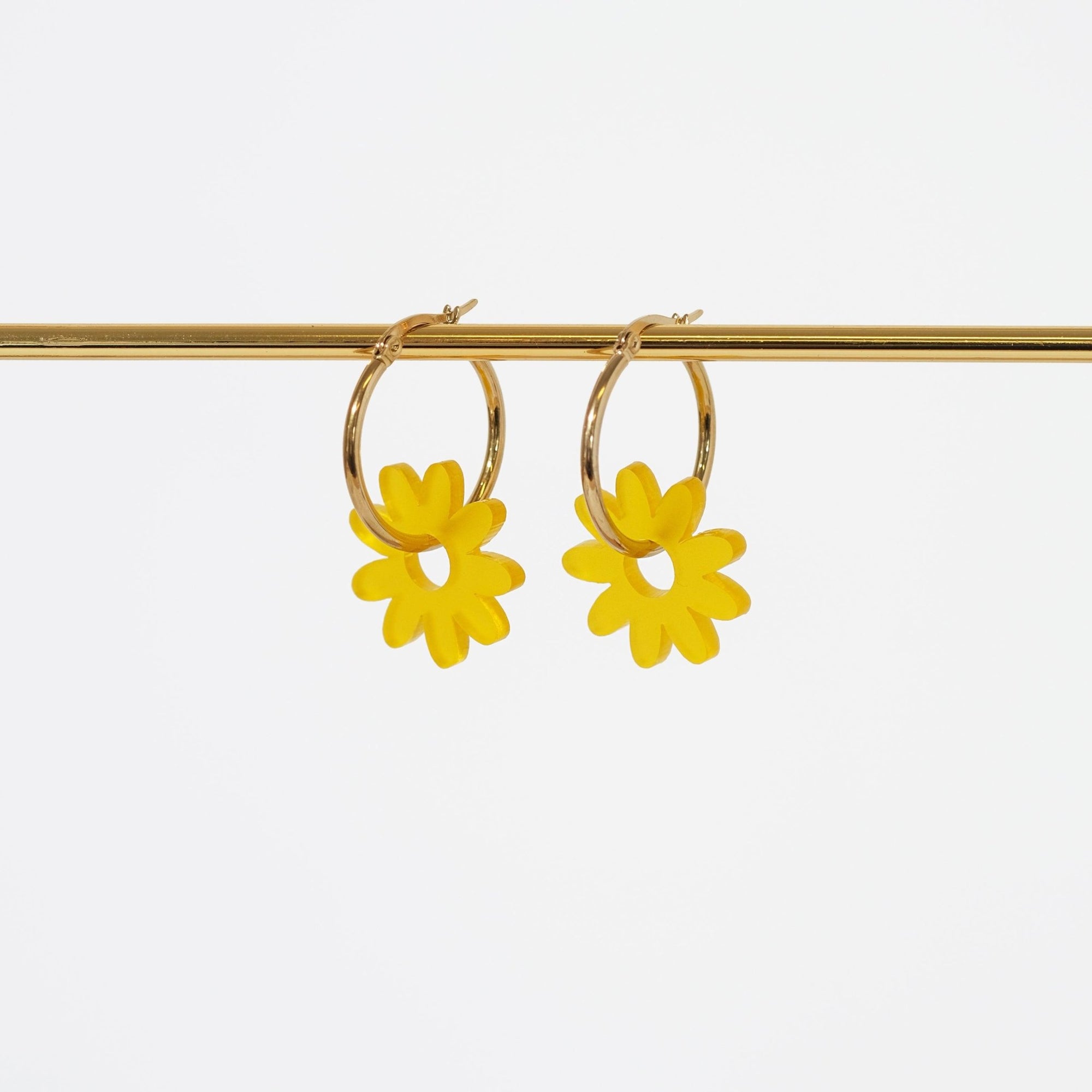 Marguerite Daisy Hoop Earrings in Frosted Amber - Sleepy Mountain