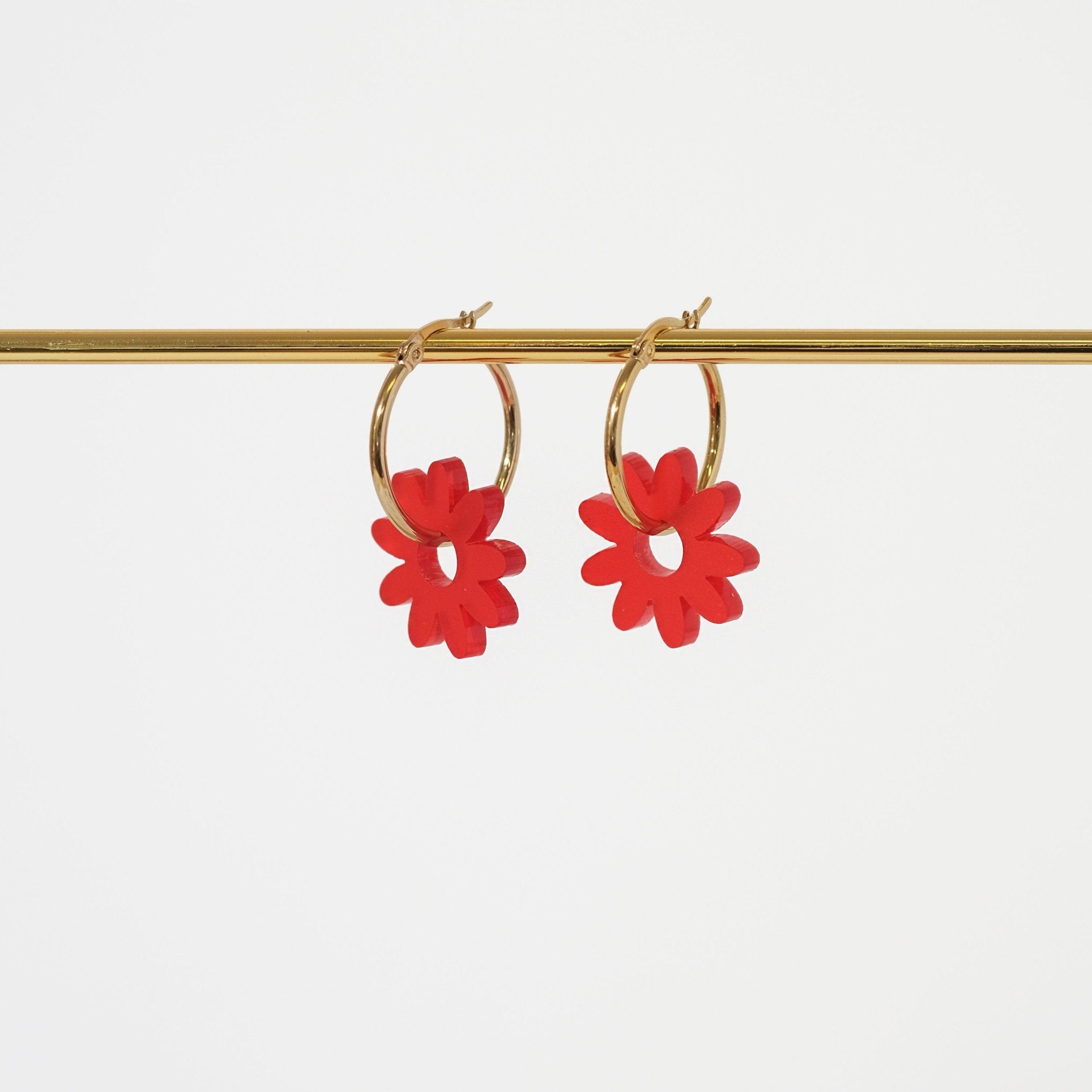 Marguerite Daisy Hoop Earrings in Frosted Red - Sleepy Mountain