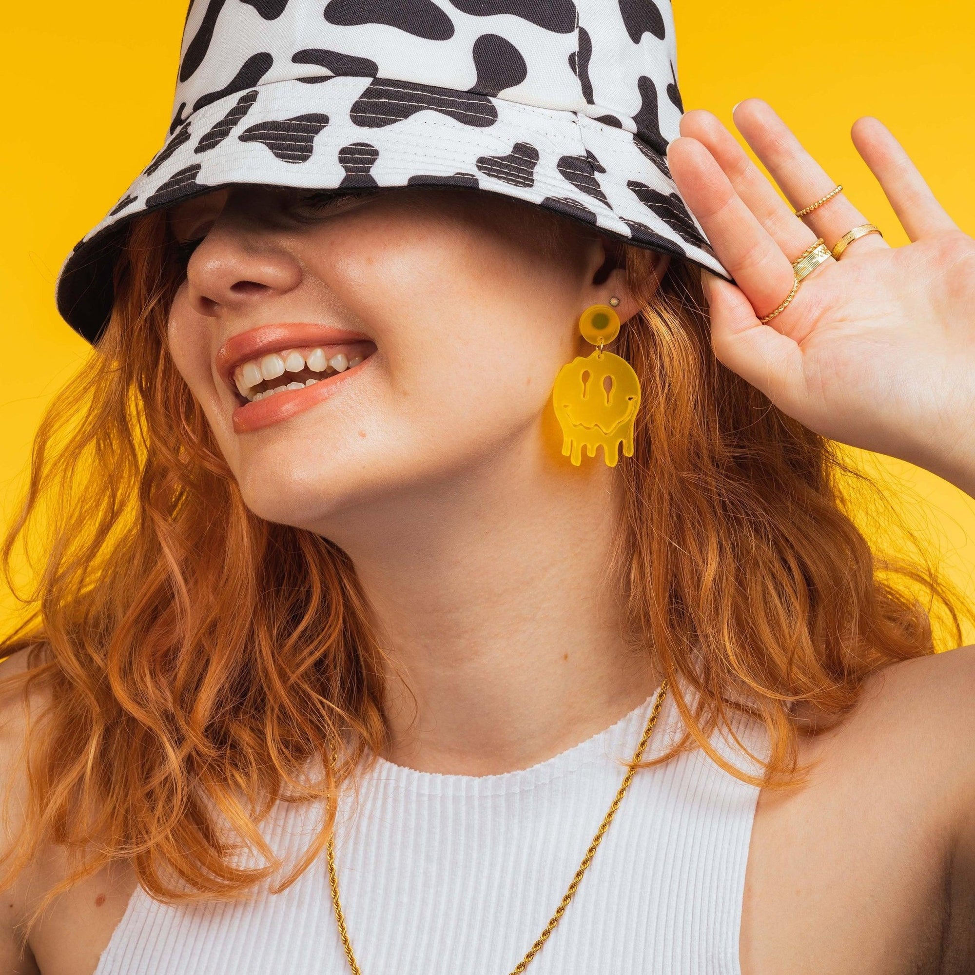 Melted Smiley Face Dangle Earrings - Sleepy Mountain