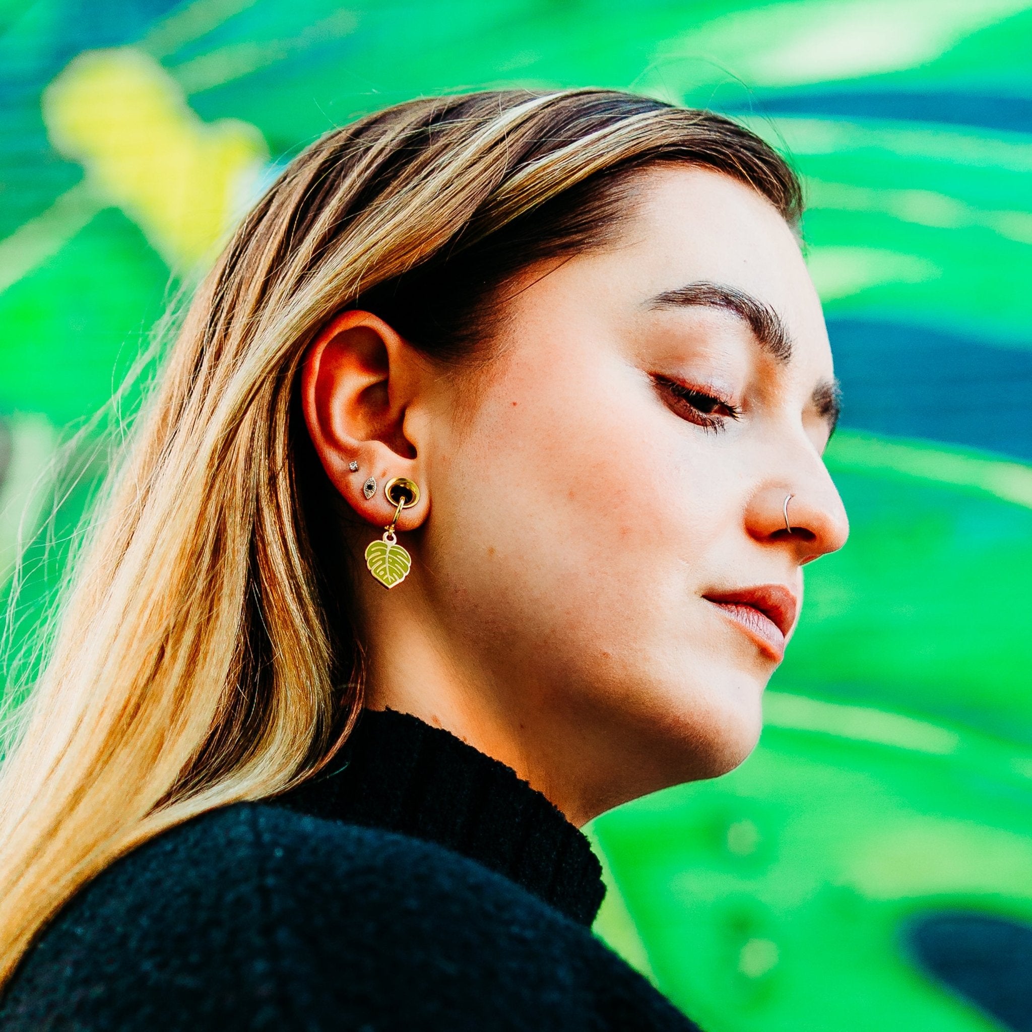 Monstera Leaf Huggie Hoop Earrings - Sleepy Mountain